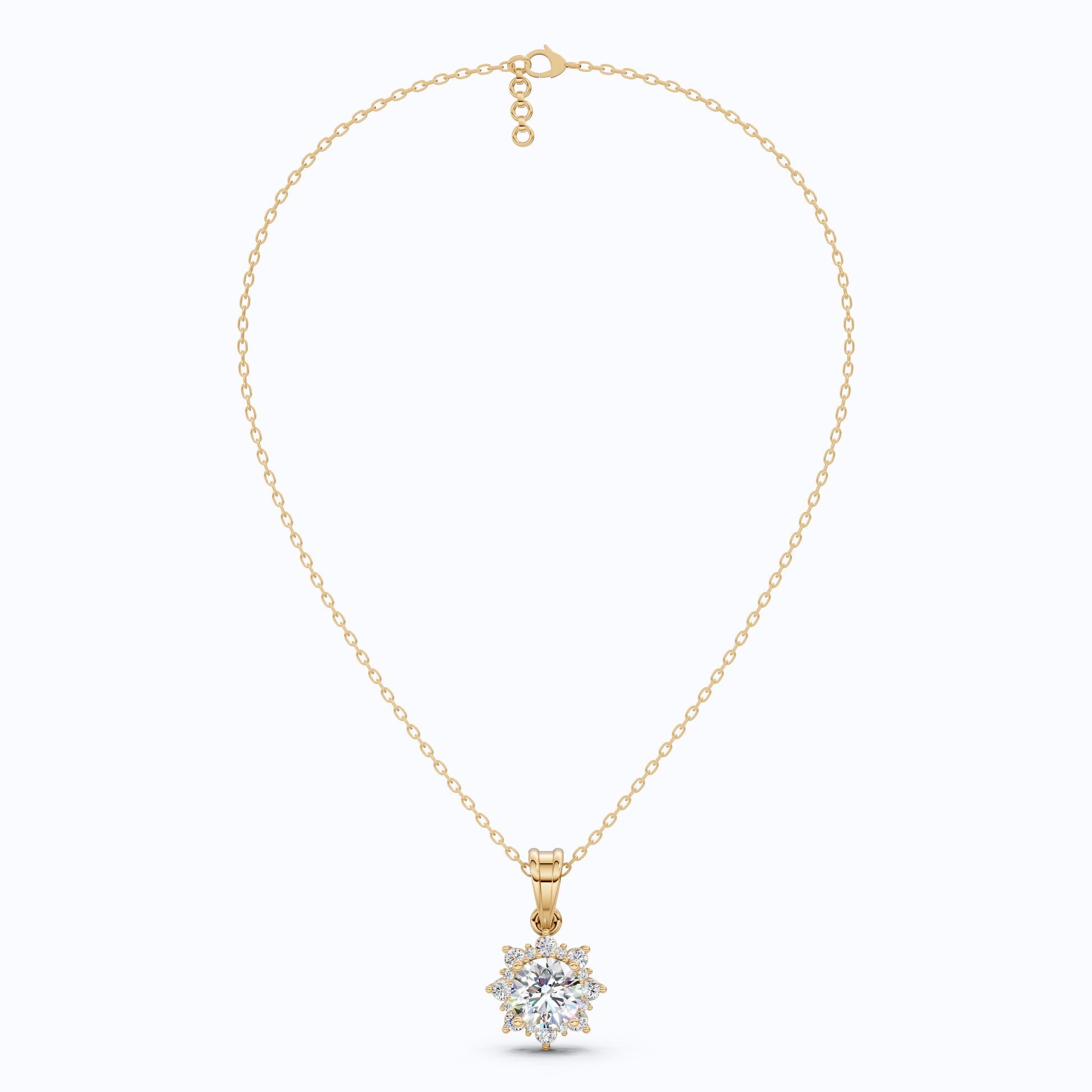 Elegant Flower Cluster Pendant in 14K Solid Gold, 1.30 Round Cut Lab Created Diamond, Bridal Jewelry, Special Gift For Her