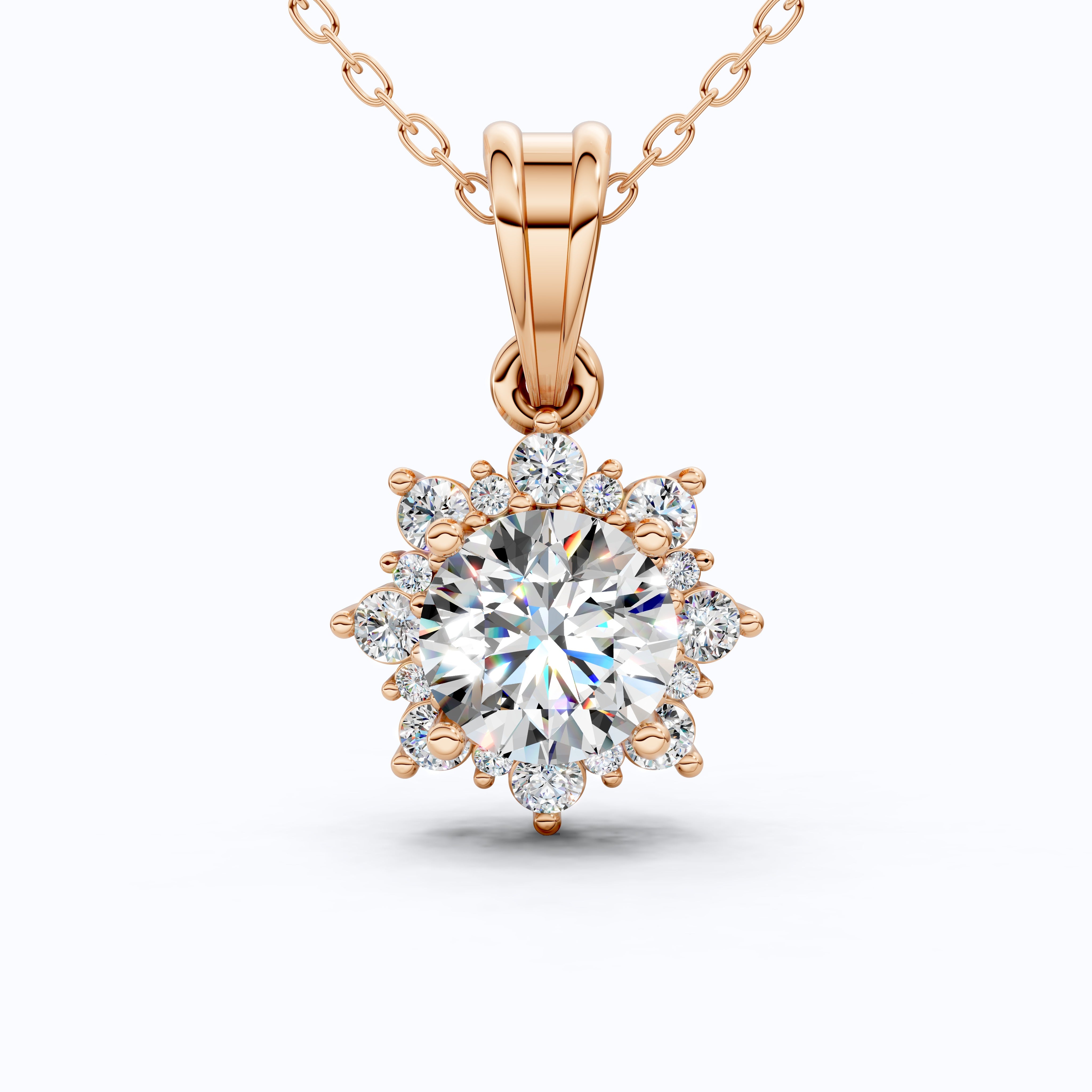 Elegant Flower Cluster Pendant in 14K Solid Gold, 1.30 Round Cut Lab Created Diamond, Bridal Jewelry, Special Gift For Her