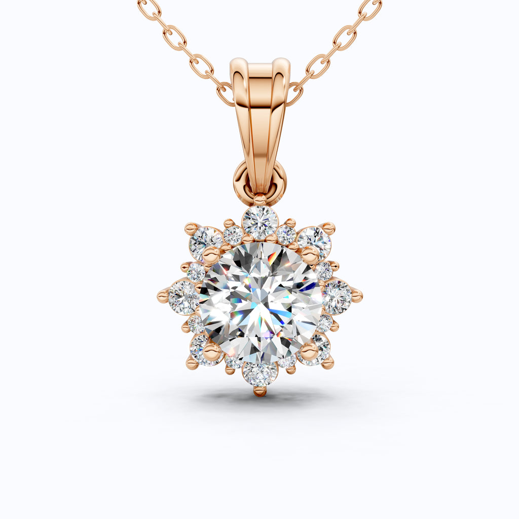 Elegant Flower Cluster Pendant in 14K Solid Gold, 1.30 Round Cut Lab Created Diamond, Bridal Jewelry, Special Gift For Her