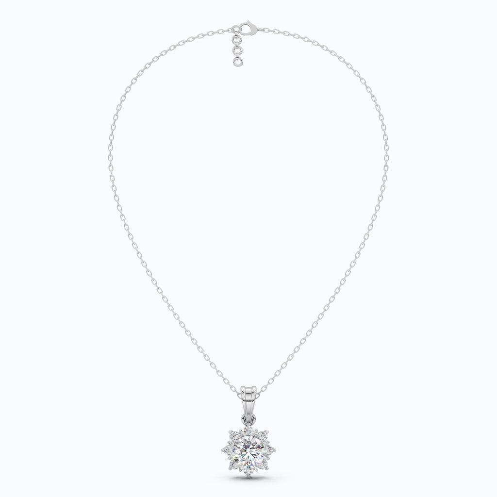Elegant Flower Cluster Pendant in 14K Solid Gold, 1.30 Round Cut Lab Created Diamond, Bridal Jewelry, Special Gift For Her