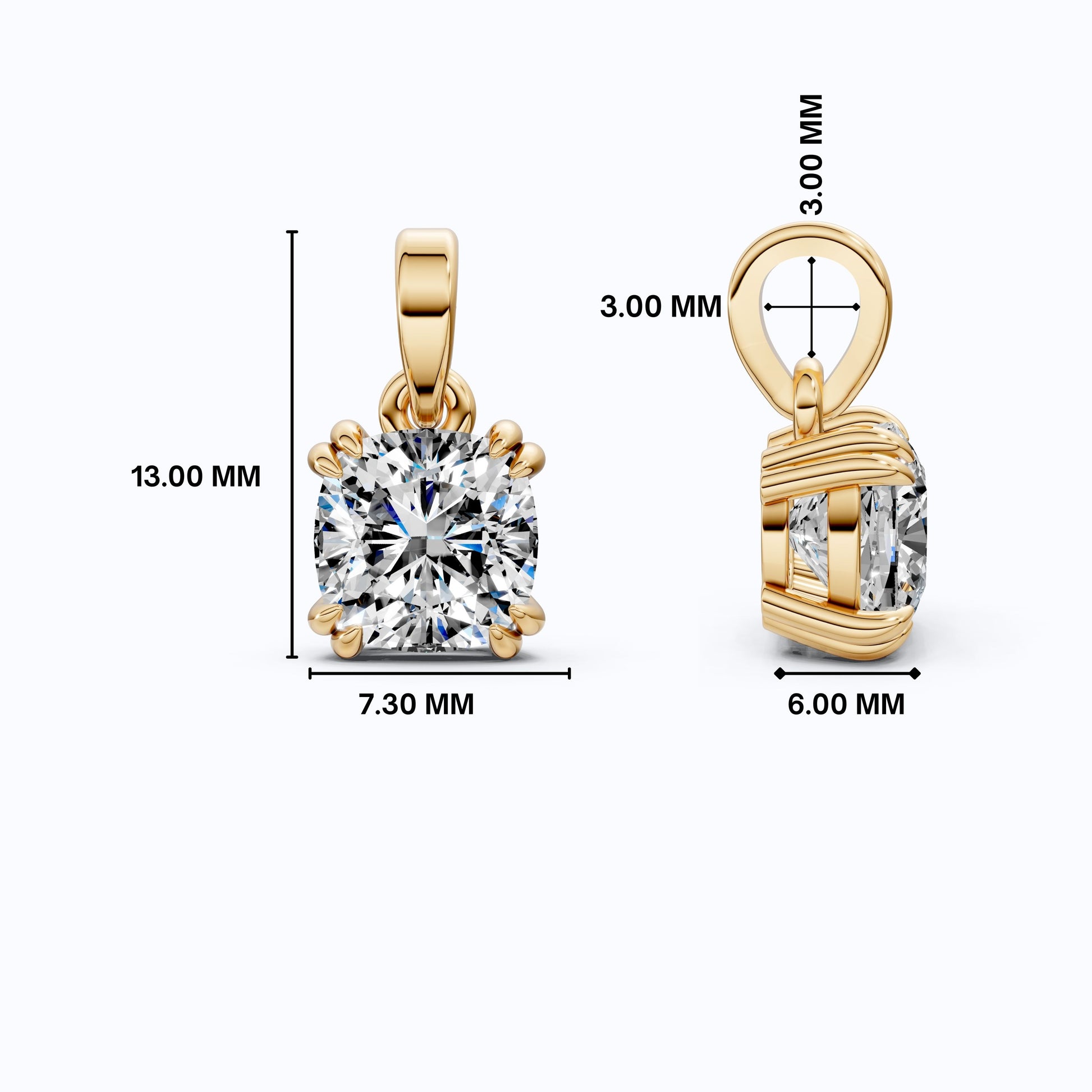 Solitaire Double Prong Wedding Pendant in 14k Solid Gold, 1.50 CT Cushion Cut Lab Diamond, Dainty Pendant, Birthday Gift for Her, Bridal Jewelry