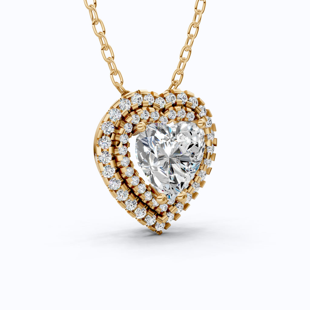 Romantic Heart Cluster Double Halo Wedding Pendant in 14k Solid Gold, 2.00 CT Heart Cut Lab Grown Diamonds, Valentine’s Gift for Wife,  Anniversary Jewelry