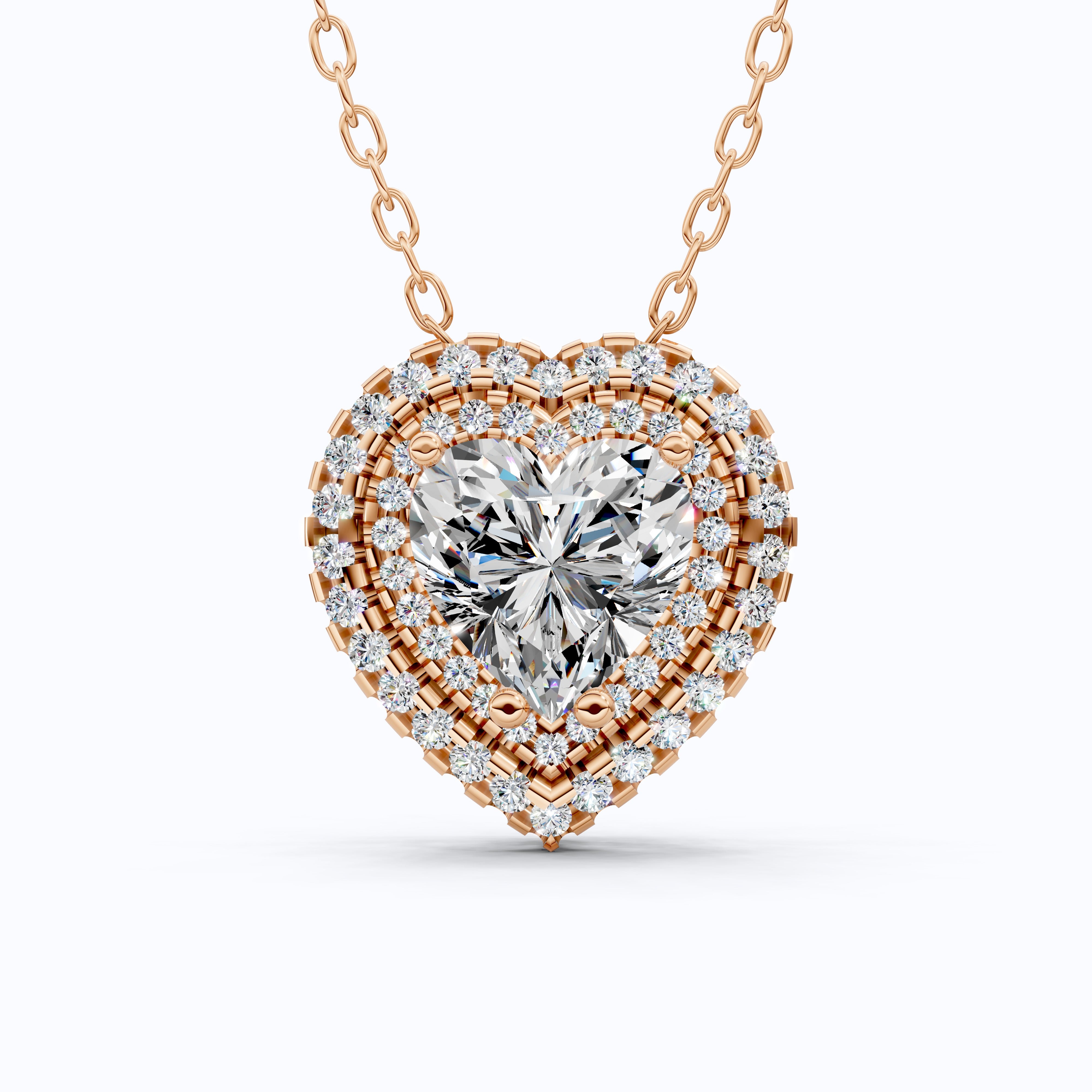 Romantic Heart Cluster Double Halo Wedding Pendant in 14k Solid Gold, 2.00 CT Heart Cut Lab Grown Diamonds, Valentine’s Gift for Wife,  Anniversary Jewelry