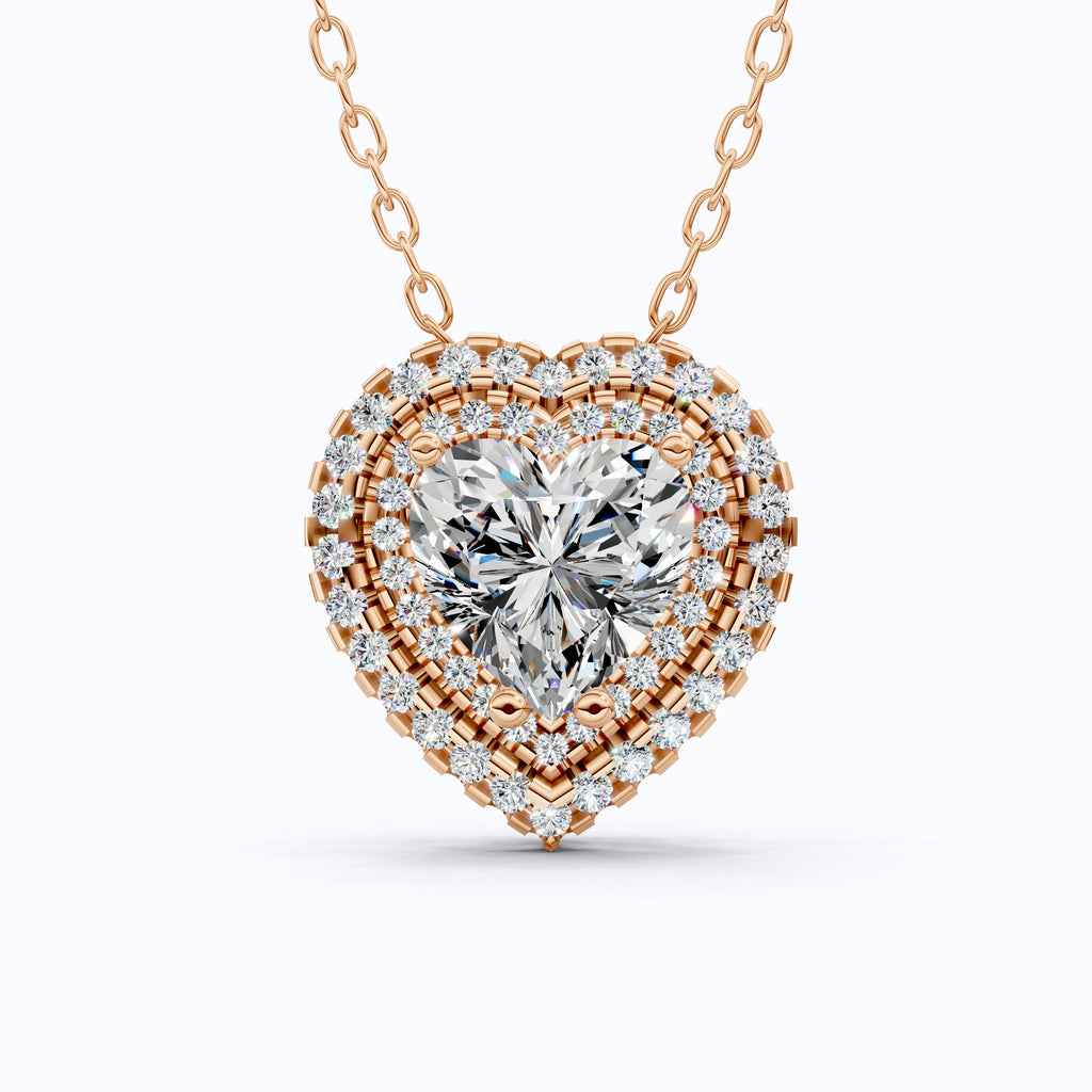 Romantic Heart Cluster Double Halo Wedding Pendant in 14k Solid Gold, 2.00 CT Heart Cut Lab Grown Diamonds, Valentine’s Gift for Wife,  Anniversary Jewelry