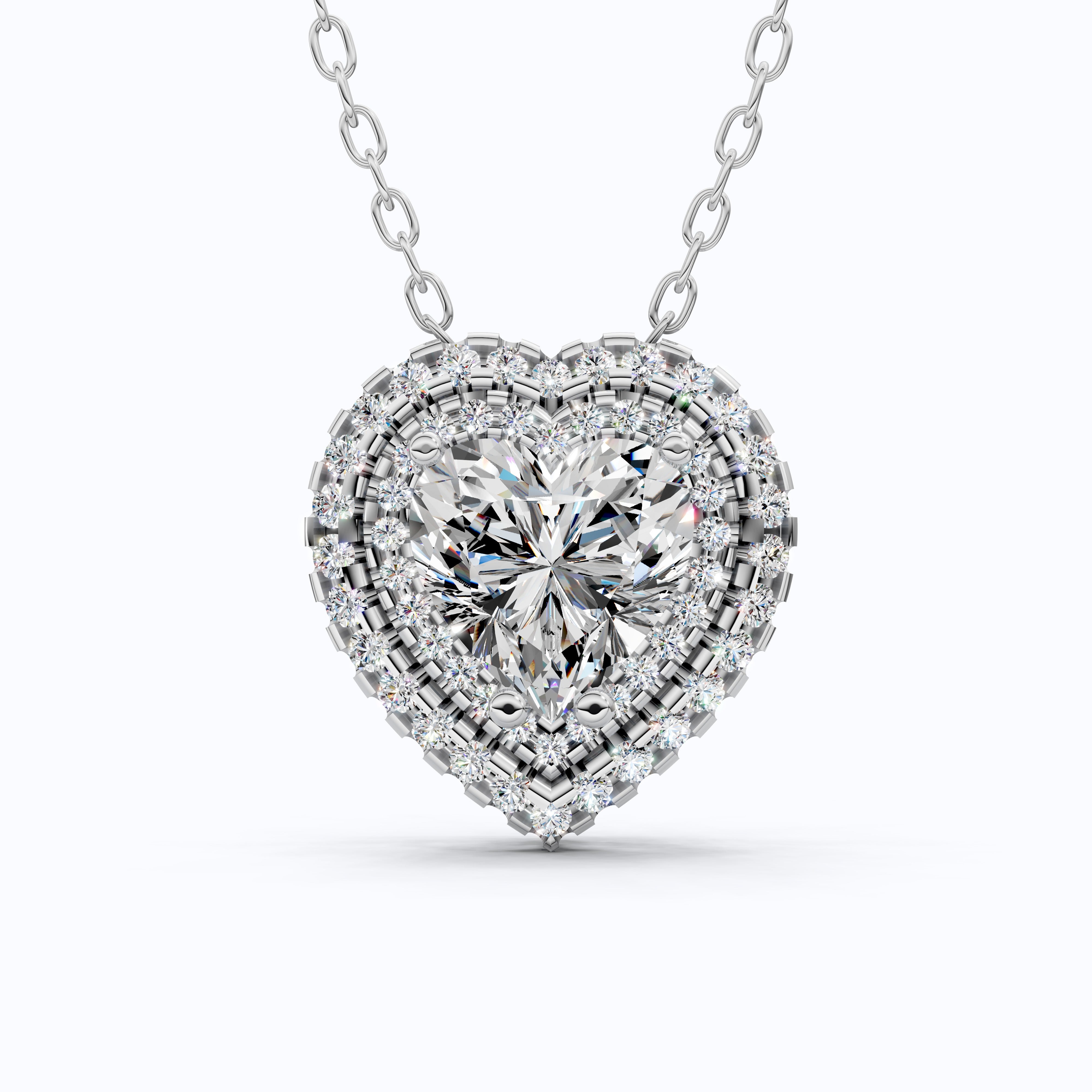 Romantic Heart Cluster Double Halo Wedding Pendant in 14k Solid Gold, 2.00 CT Heart Cut Lab Grown Diamonds, Valentine’s Gift for Wife,  Anniversary Jewelry