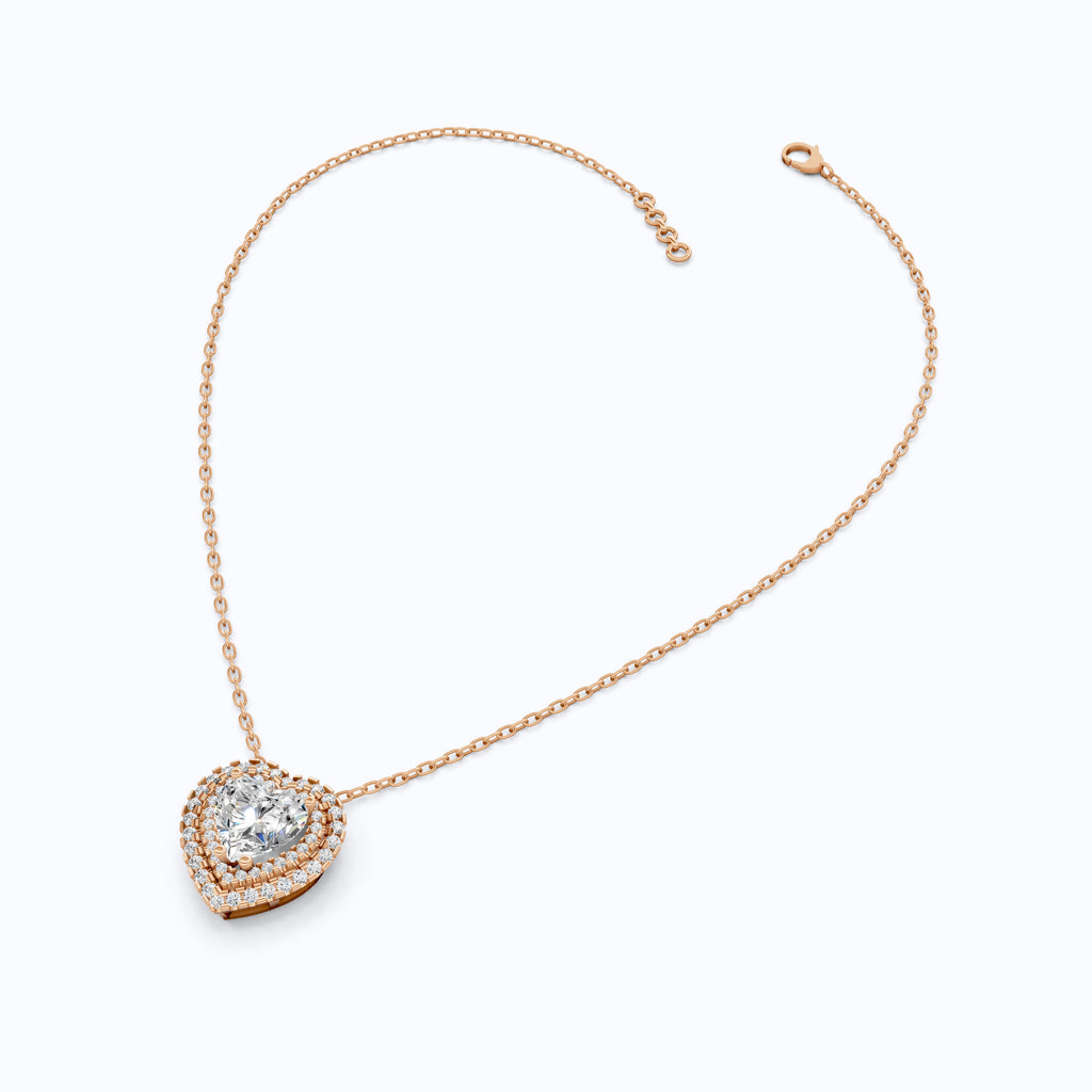Romantic Heart Cluster Double Halo Wedding Pendant in 14k Solid Gold, 2.00 CT Heart Cut Lab Grown Diamonds, Valentine’s Gift for Wife,  Anniversary Jewelry