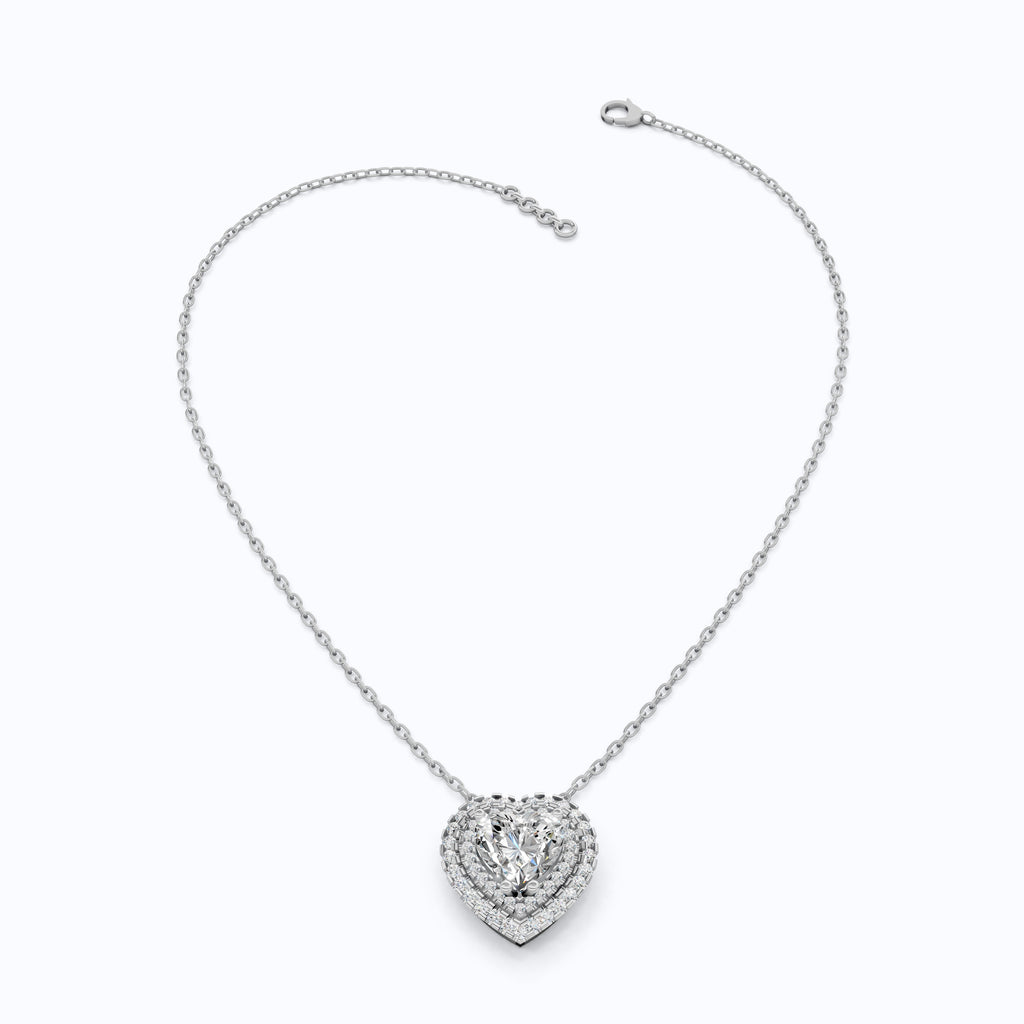 Romantic Heart Cluster Double Halo Wedding Pendant in 14k Solid Gold, 2.00 CT Heart Cut Lab Grown Diamonds, Valentine’s Gift for Wife,  Anniversary Jewelry