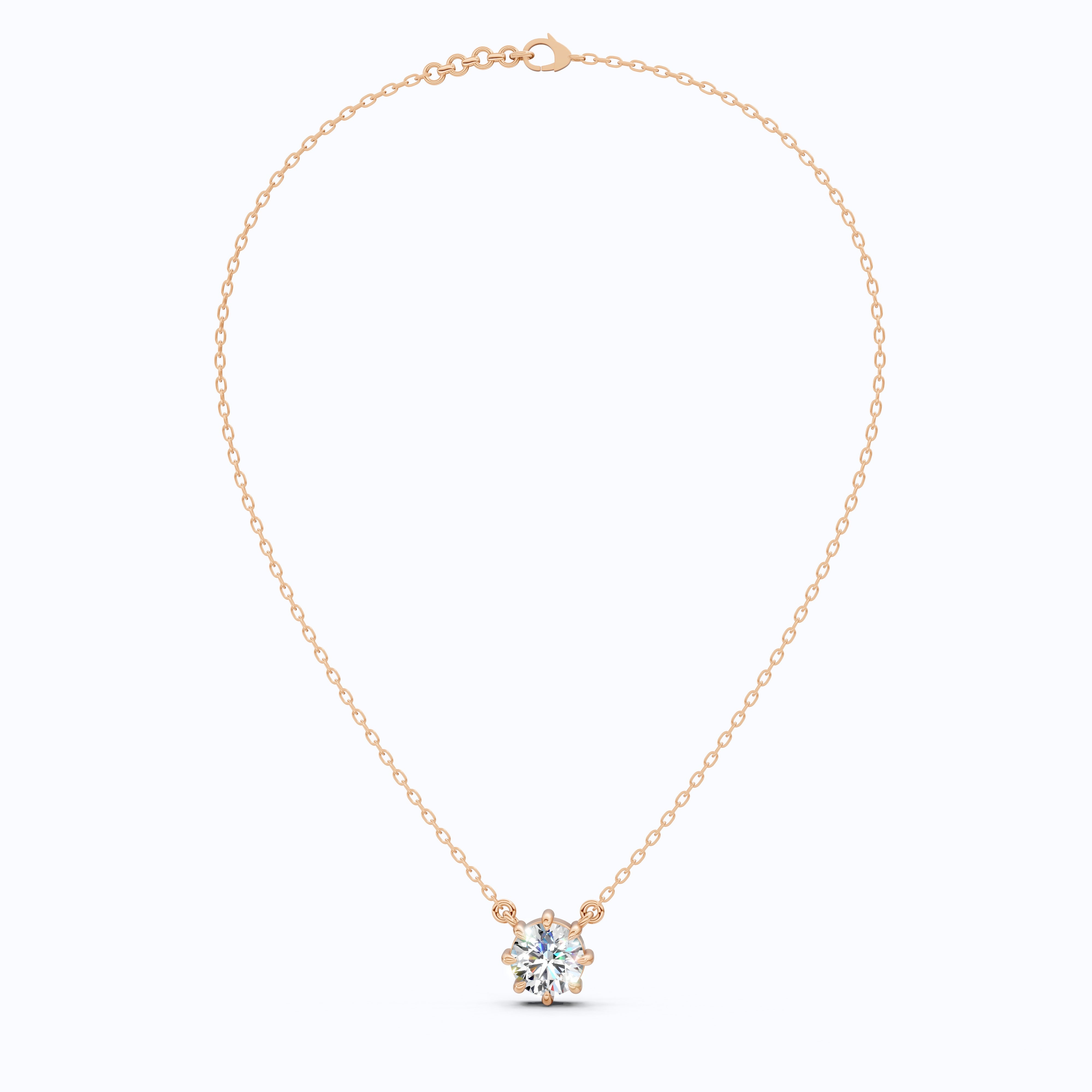 Floral Prong Solitaire Pendant in 14K White Gold, 2.00 CT Round Cut Lab Diamond Necklace, Wedding Jewelry, Gift for Her