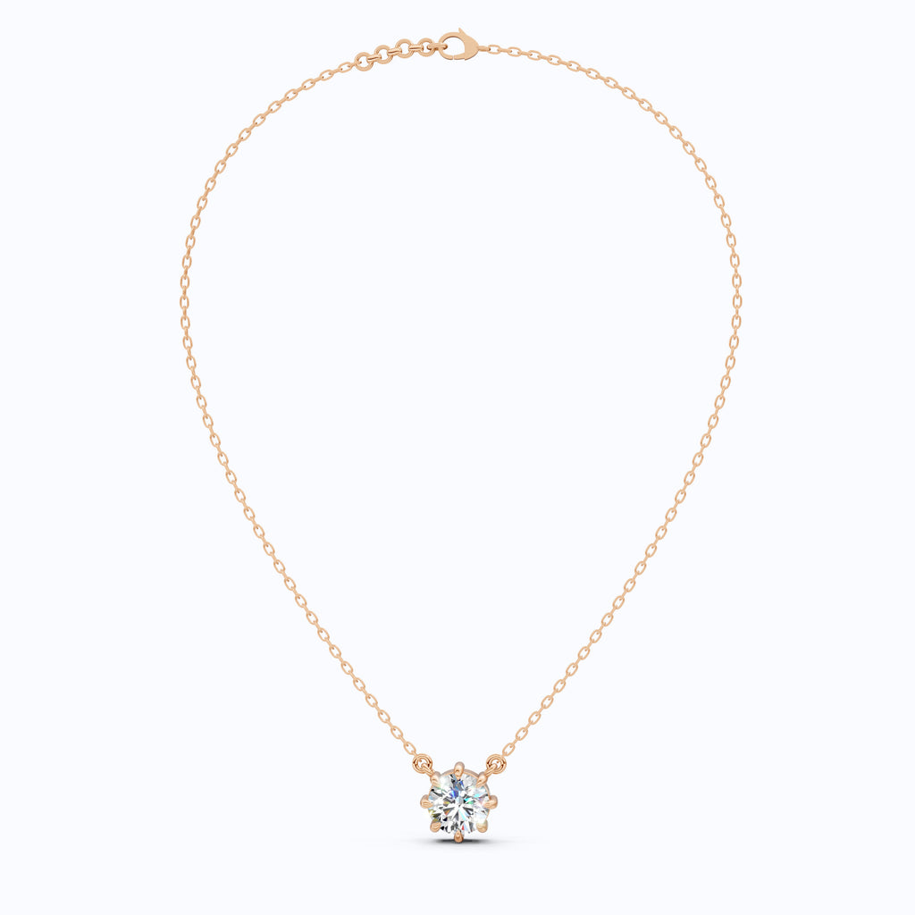 Floral Prong Solitaire Pendant in 14K White Gold, 2.00 CT Round Cut Lab Diamond Necklace, Wedding Jewelry, Gift for Her