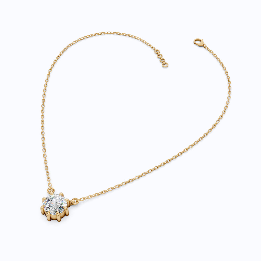 Floral Prong Solitaire Pendant in 14K White Gold, 2.00 CT Round Cut Lab Diamond Necklace, Wedding Jewelry, Gift for Her