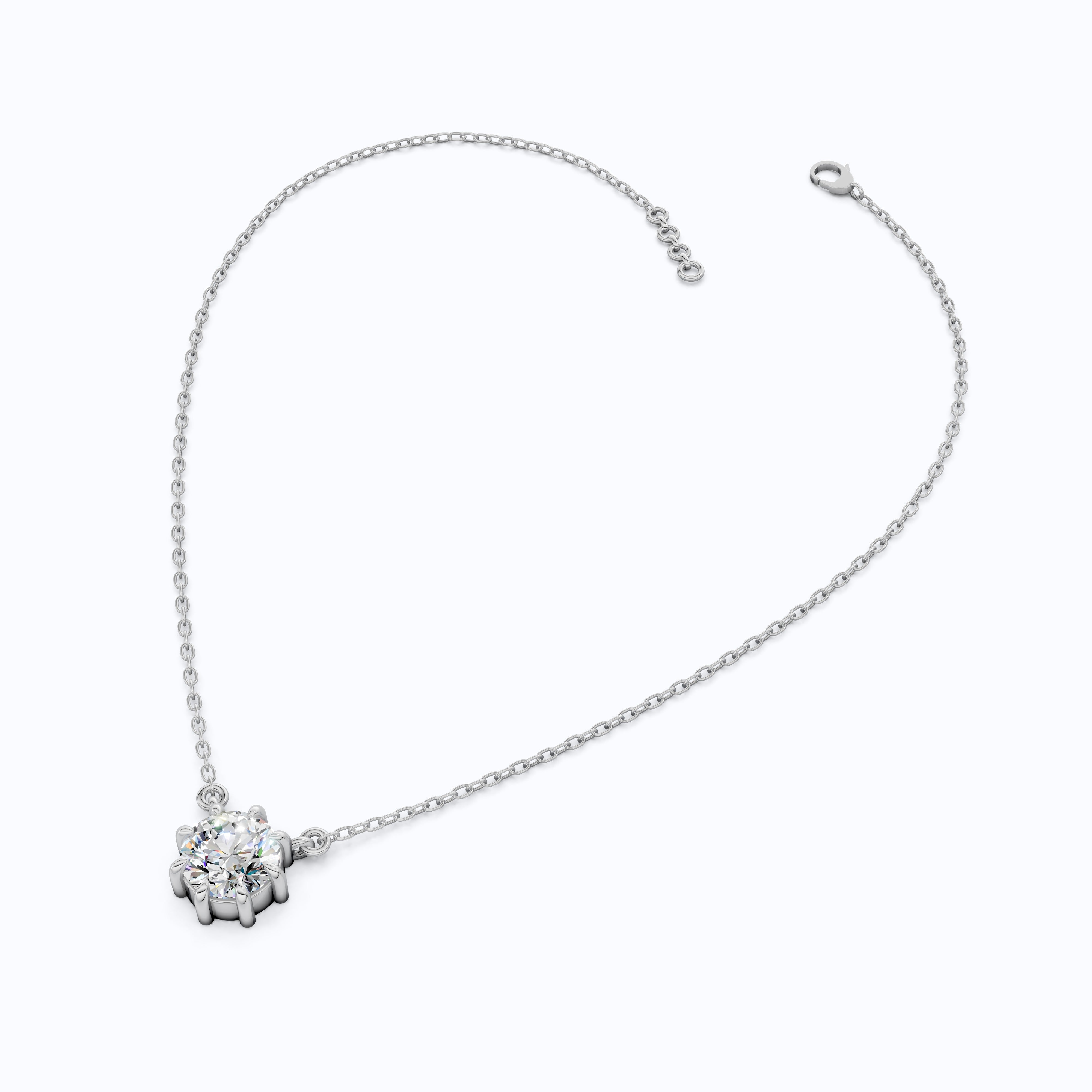 Floral Prong Solitaire Pendant in 14K White Gold, 2.00 CT Round Cut Lab Diamond Necklace, Wedding Jewelry, Gift for Her