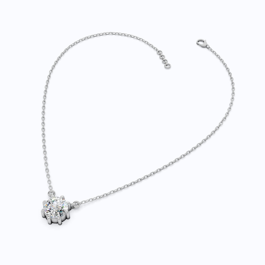 Floral Prong Solitaire Pendant in 14K White Gold, 2.00 CT Round Cut Lab Diamond Necklace, Wedding Jewelry, Gift for Her