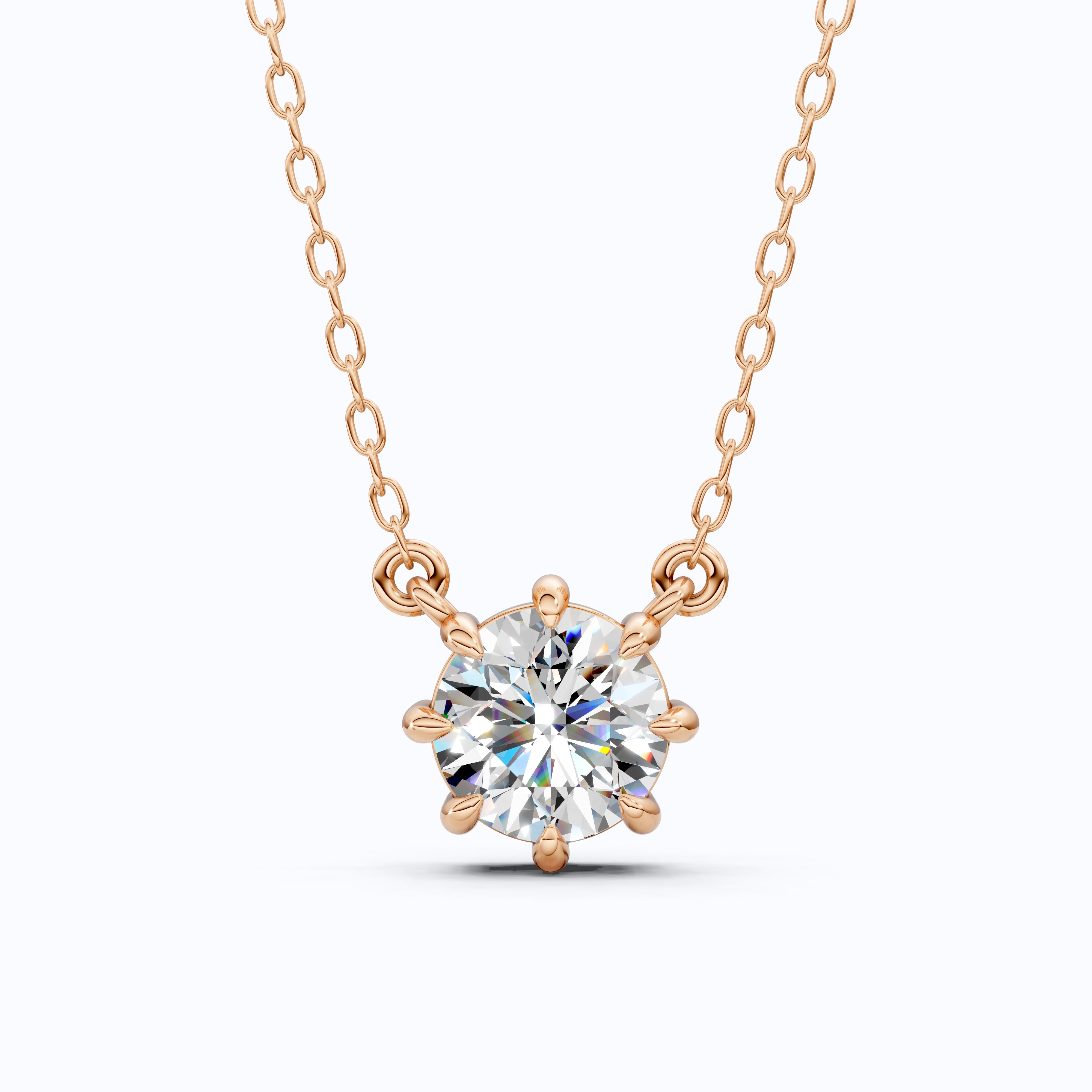 Floral Prong Solitaire Pendant in 14K White Gold, 2.00 CT Round Cut Lab Diamond Necklace, Wedding Jewelry, Gift for Her