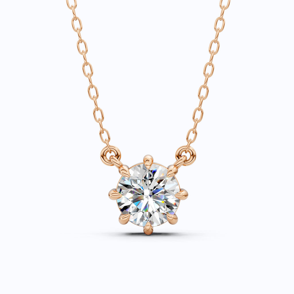 Floral Prong Solitaire Pendant in 14K White Gold, 2.00 CT Round Cut Lab Diamond Necklace, Wedding Jewelry, Gift for Her