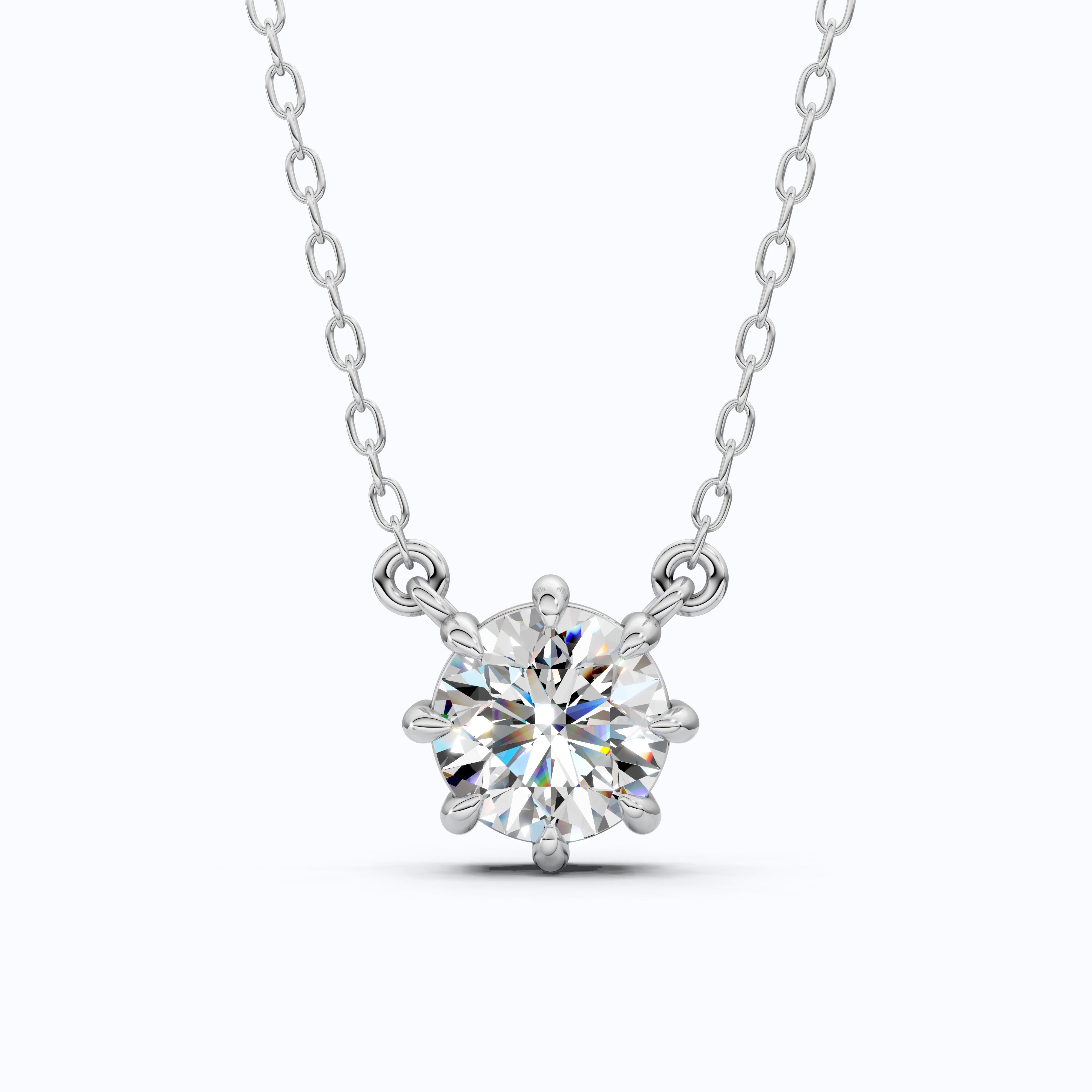 Floral Prong Solitaire Pendant in 14K White Gold, 2.00 CT Round Cut Lab Diamond Necklace, Wedding Jewelry, Gift for Her