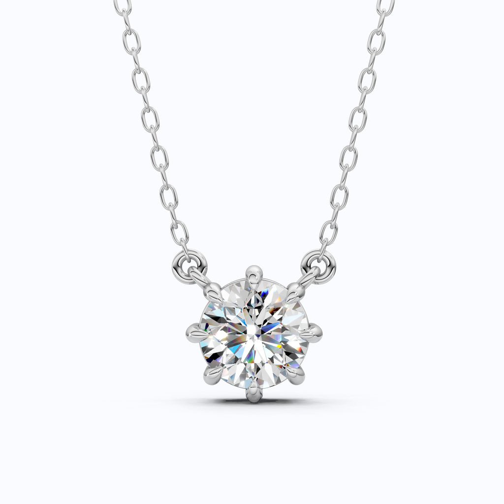 Floral Prong Solitaire Pendant in 14K White Gold, 2.00 CT Round Cut Lab Diamond Necklace, Wedding Jewelry, Gift for Her