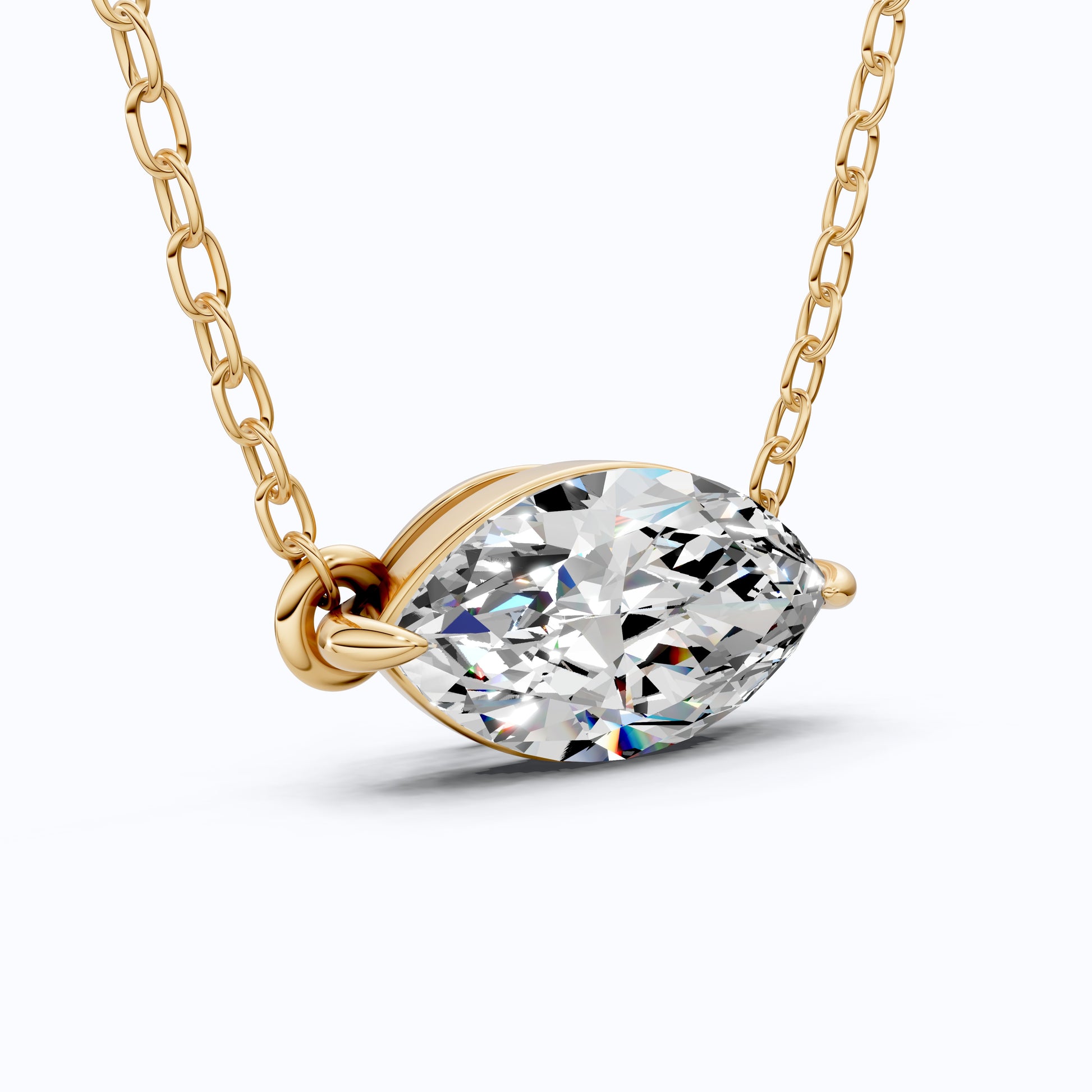 Minimalist East-West Marquise Solitaire Wedding Pendant Necklace in 14k Yellow Gold 2.00 CT Marquise Cut Lab Created Diamond, Everyday Jewelry
