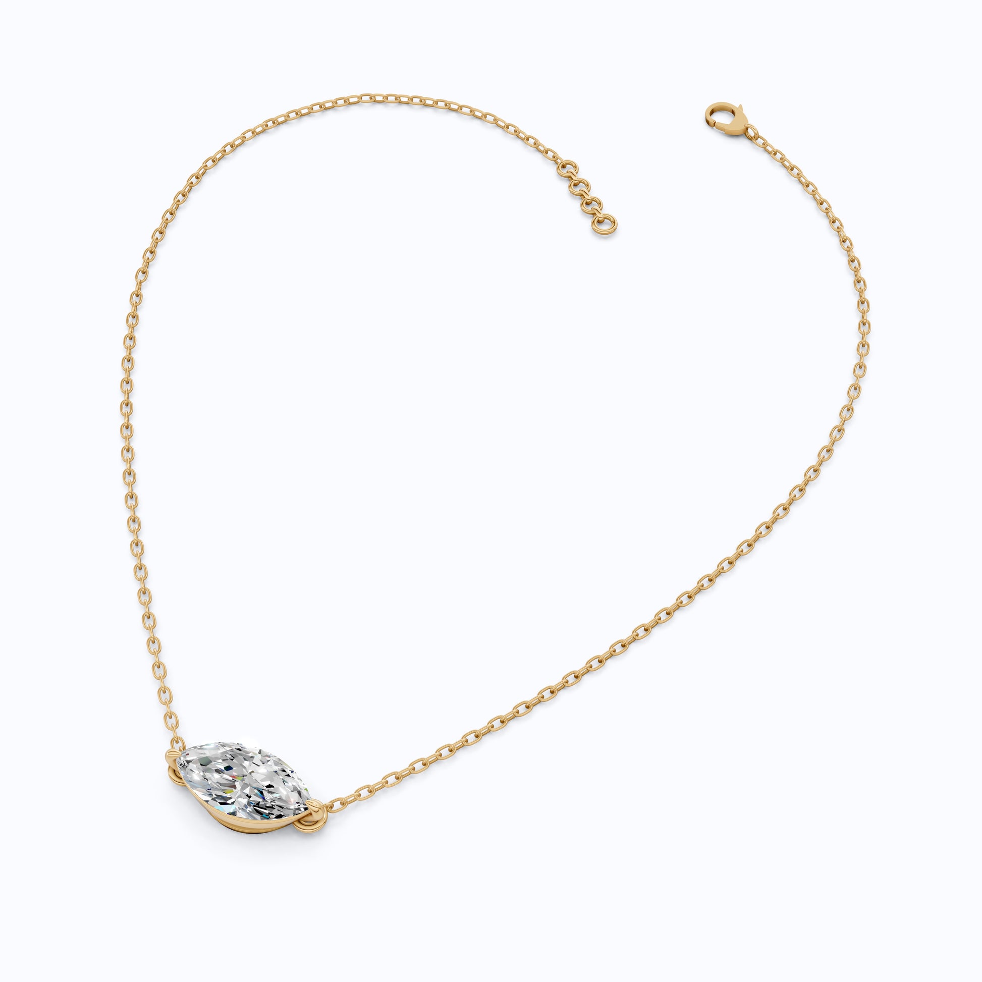 Minimalist East-West Marquise Solitaire Wedding Pendant Necklace in 14k Yellow Gold 2.00 CT Marquise Cut Lab Created Diamond, Everyday Jewelry