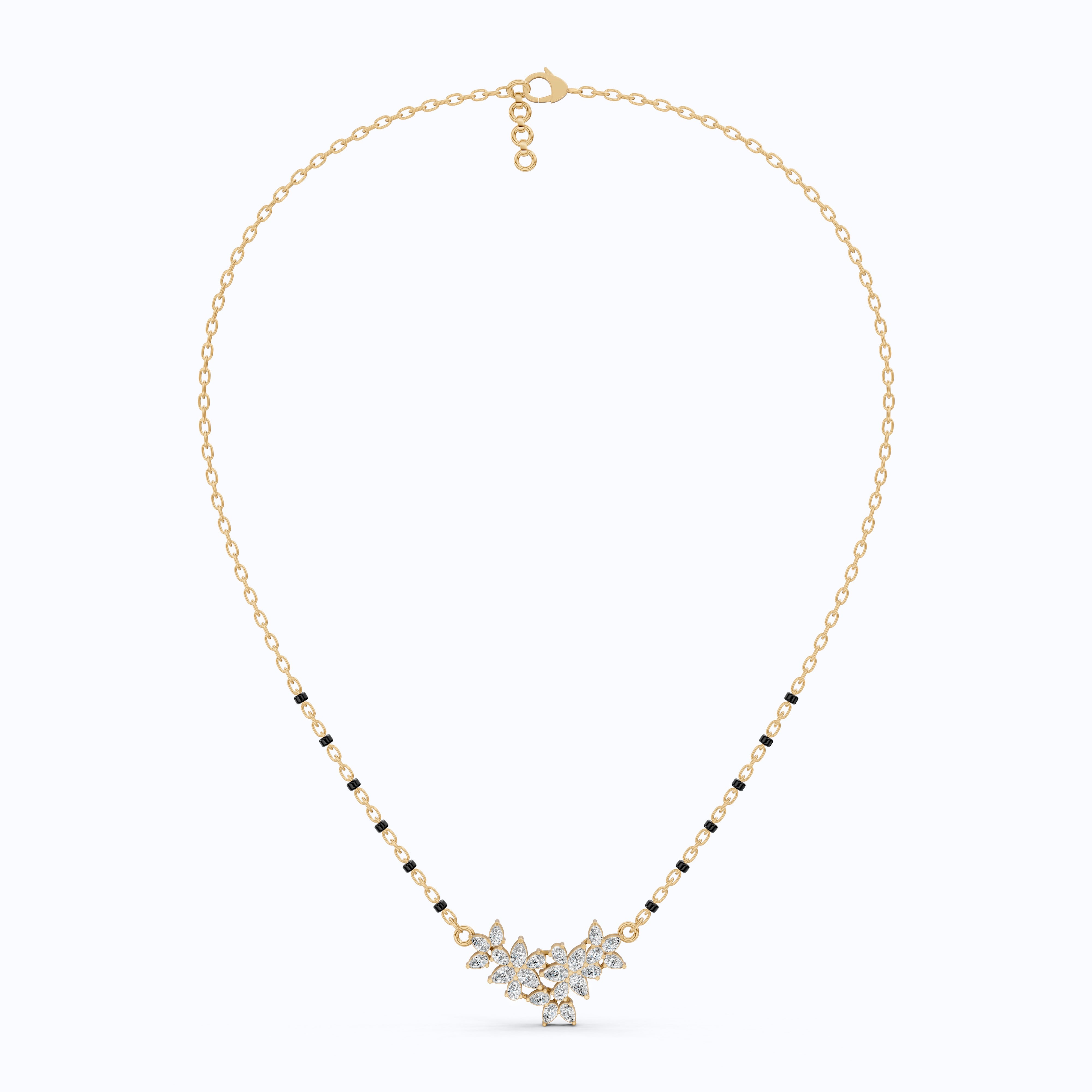 Floral Marquise Cluster Tanmaniya Mangalsutra Necklace in Lab Diamond – 14k Yellow Gold, Bridal Jewelry For Women, Wedding Gift