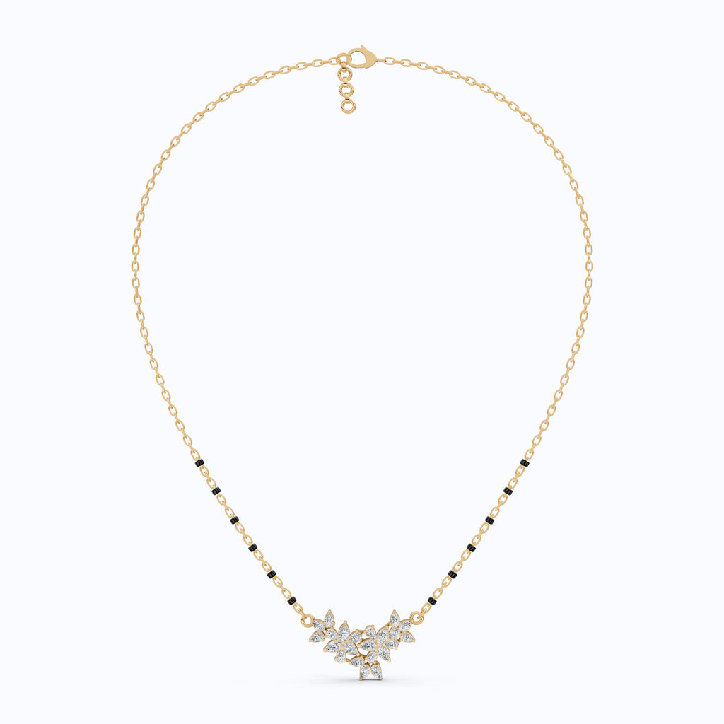 Floral Marquise Cluster Tanmaniya Mangalsutra Necklace in Lab Diamond – 14k Yellow Gold, Bridal Jewelry For Women, Wedding Gift