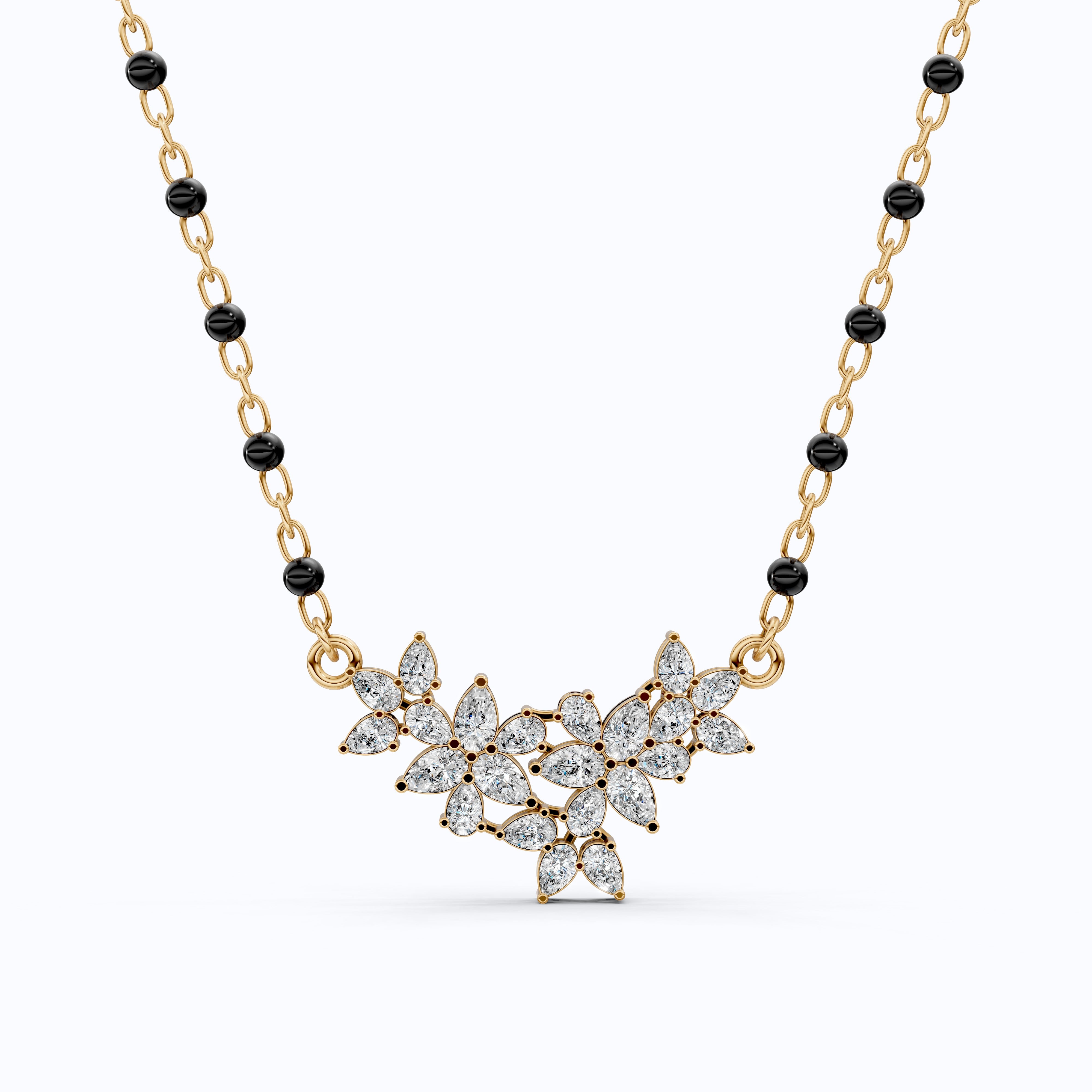 Pear Cut Cluster Diamond Tanmaniya Mangalsutra Pendant, Wedding Gift