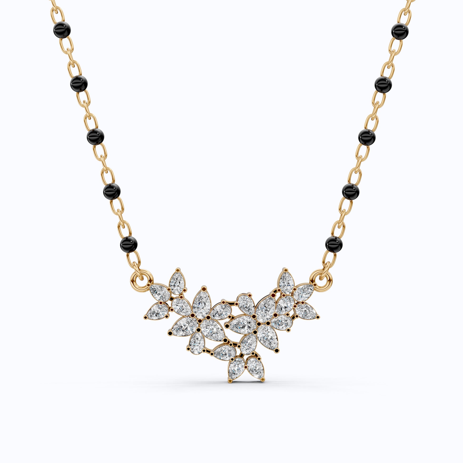 Pear Cut Cluster Diamond Tanmaniya Mangalsutra Pendant, Wedding Gift