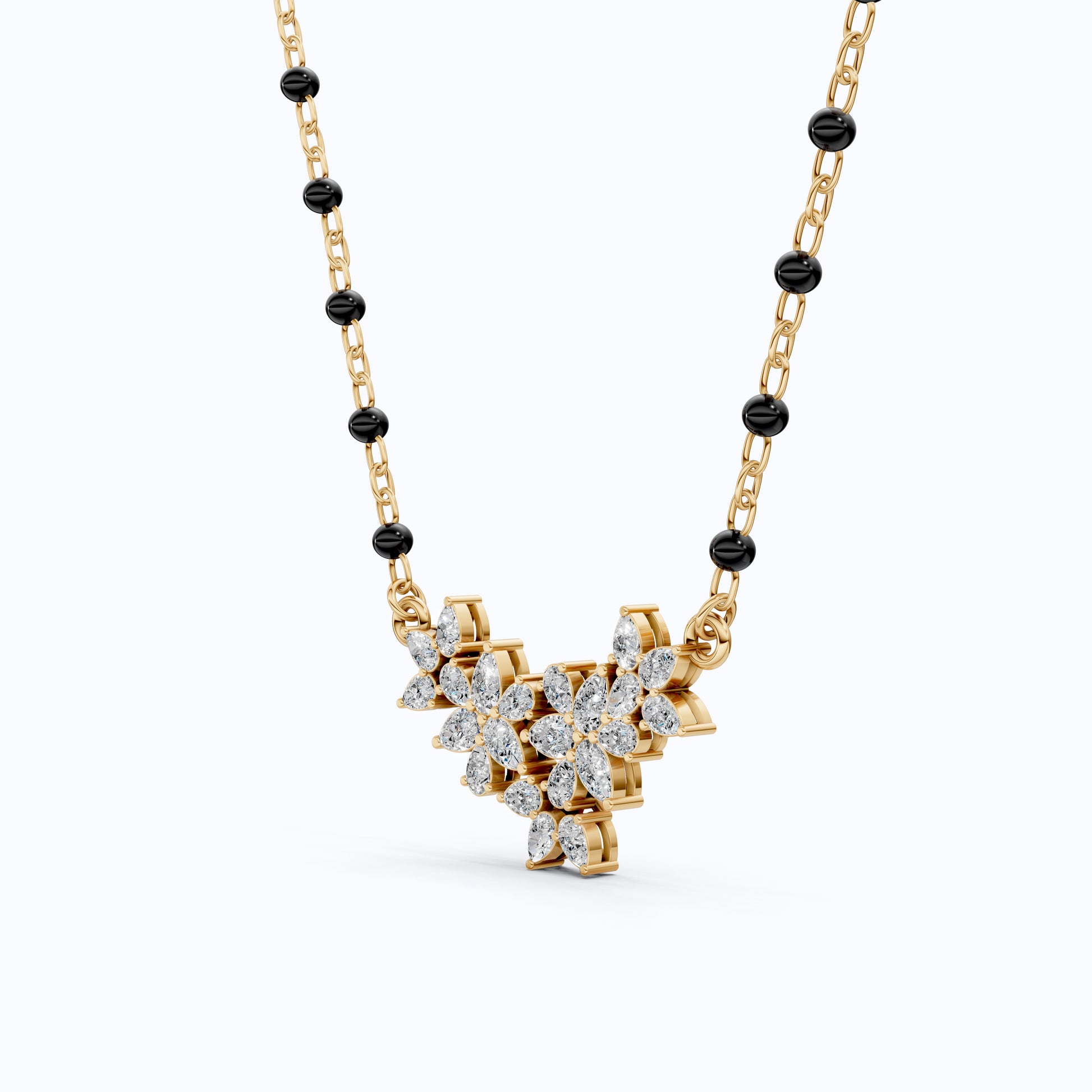 Pear Cut Cluster Diamond Tanmaniya Mangalsutra Pendant, Wedding Gift