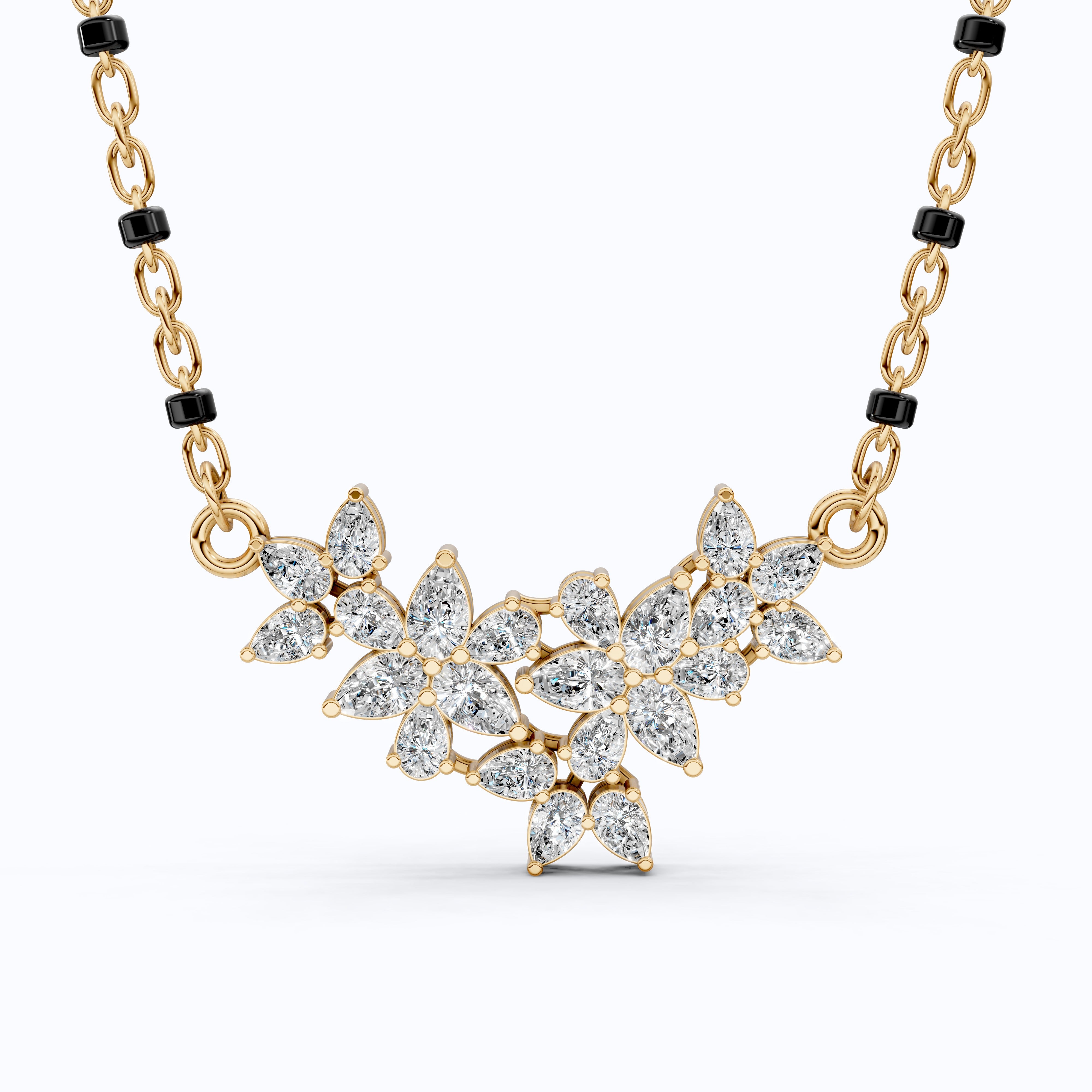 Floral Marquise Cluster Tanmaniya Mangalsutra Necklace in Lab Diamond – 14k Yellow Gold, Bridal Jewelry For Women, Wedding Gift