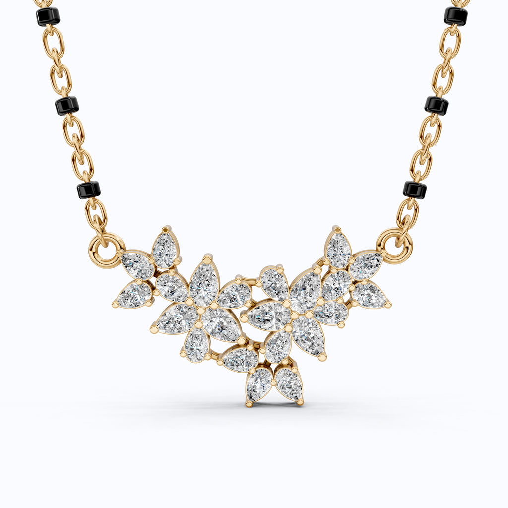Floral Marquise Cluster Tanmaniya Mangalsutra Necklace in Lab Diamond – 14k Yellow Gold, Bridal Jewelry For Women, Wedding Gift