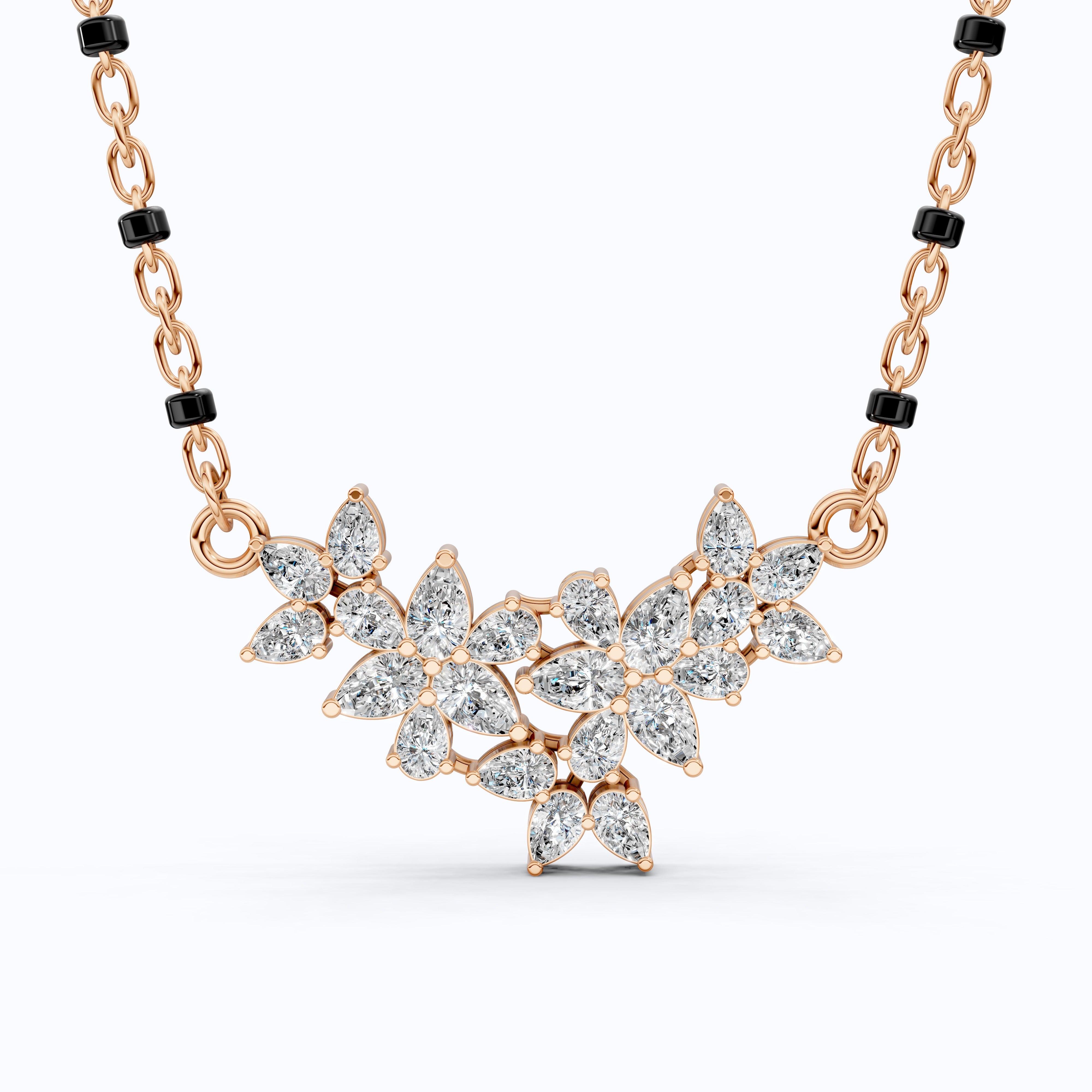 Floral Marquise Cluster Tanmaniya Mangalsutra Necklace in Lab Diamond – 14k Yellow Gold, Bridal Jewelry For Women, Wedding Gift