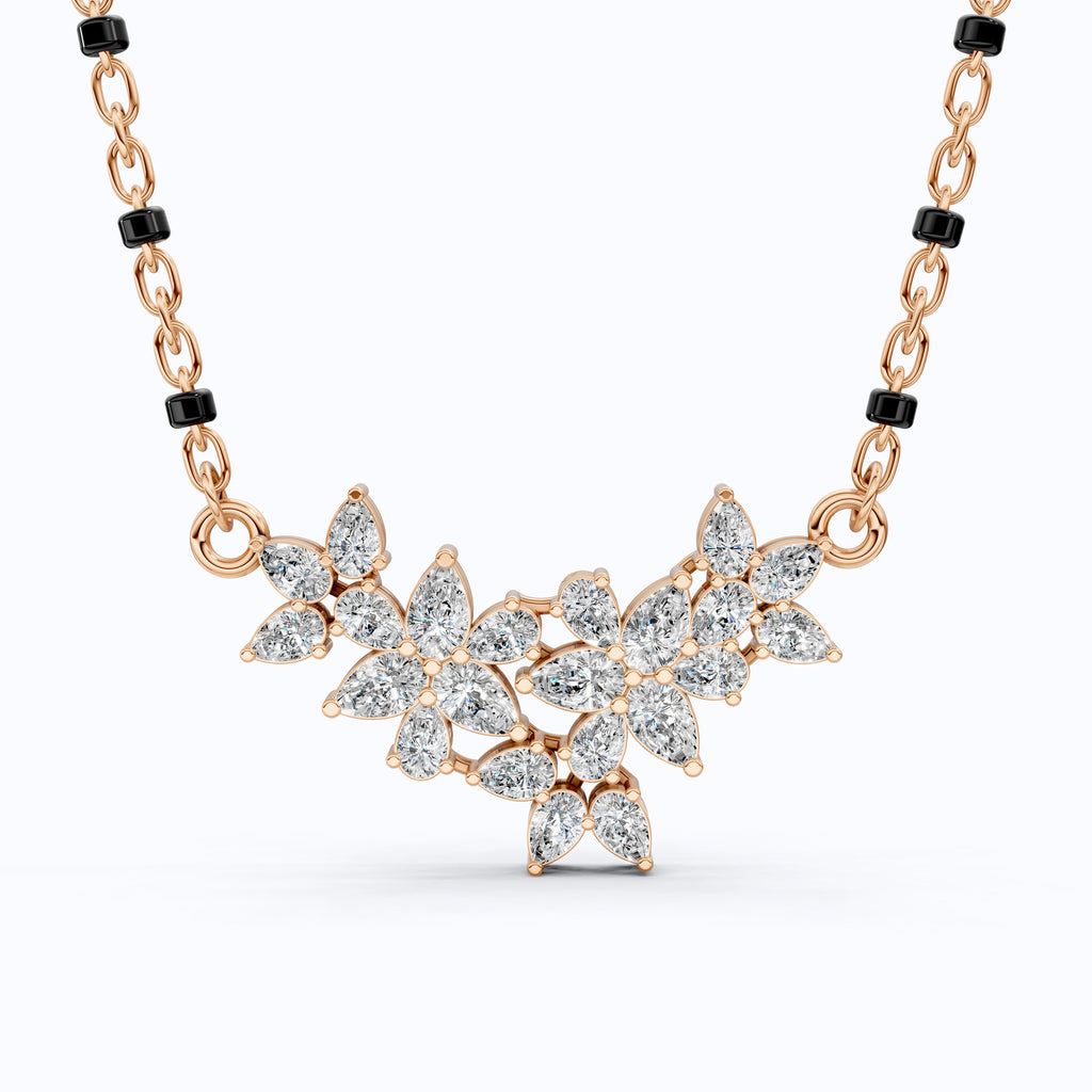 Floral Marquise Cluster Tanmaniya Mangalsutra Necklace in Lab Diamond – 14k Yellow Gold, Bridal Jewelry For Women, Wedding Gift