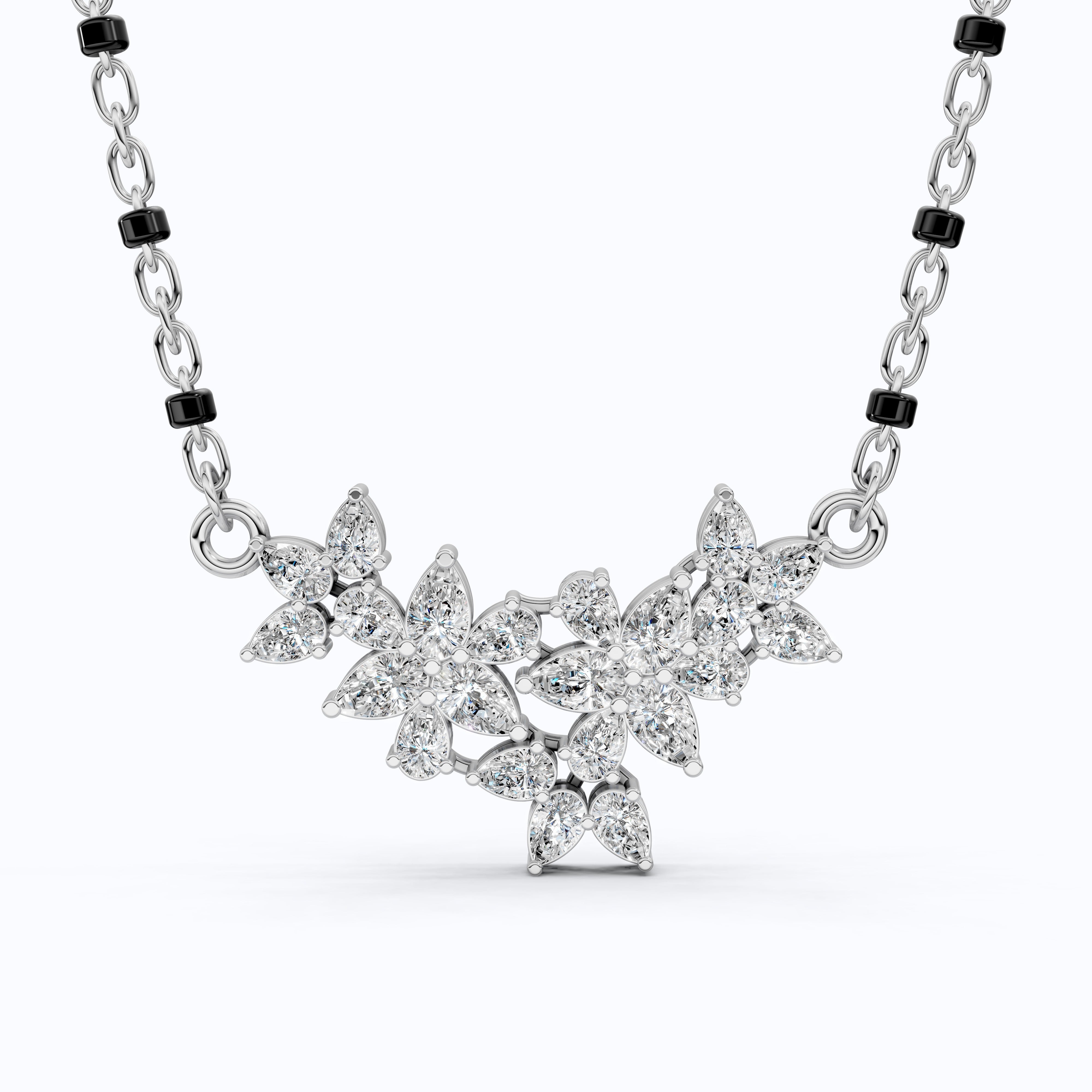 Floral Marquise Cluster Tanmaniya Mangalsutra Necklace in Lab Diamond – 14k Yellow Gold, Bridal Jewelry For Women, Wedding Gift