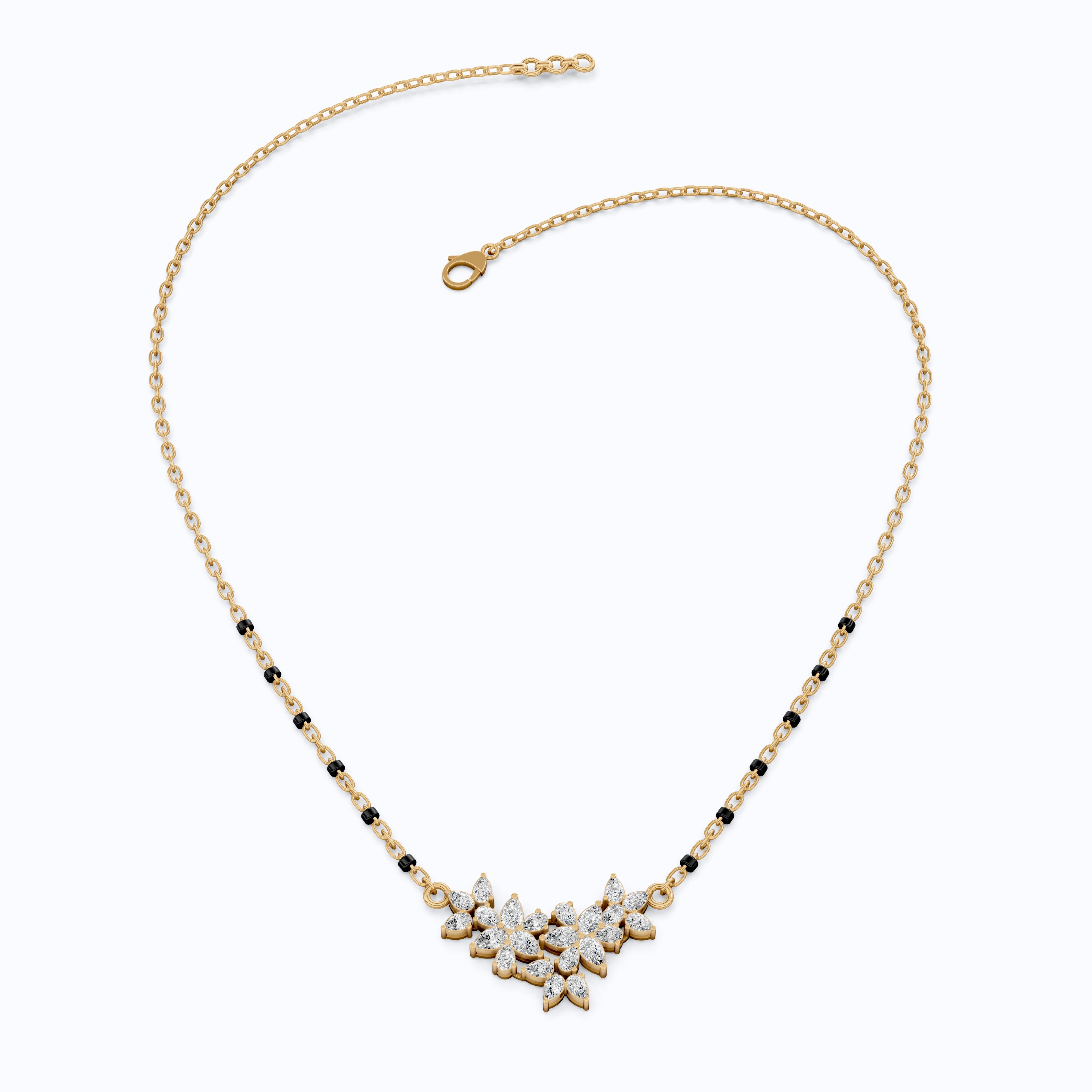Floral Marquise Cluster Tanmaniya Mangalsutra Necklace in Lab Diamond – 14k Yellow Gold, Bridal Jewelry For Women, Wedding Gift