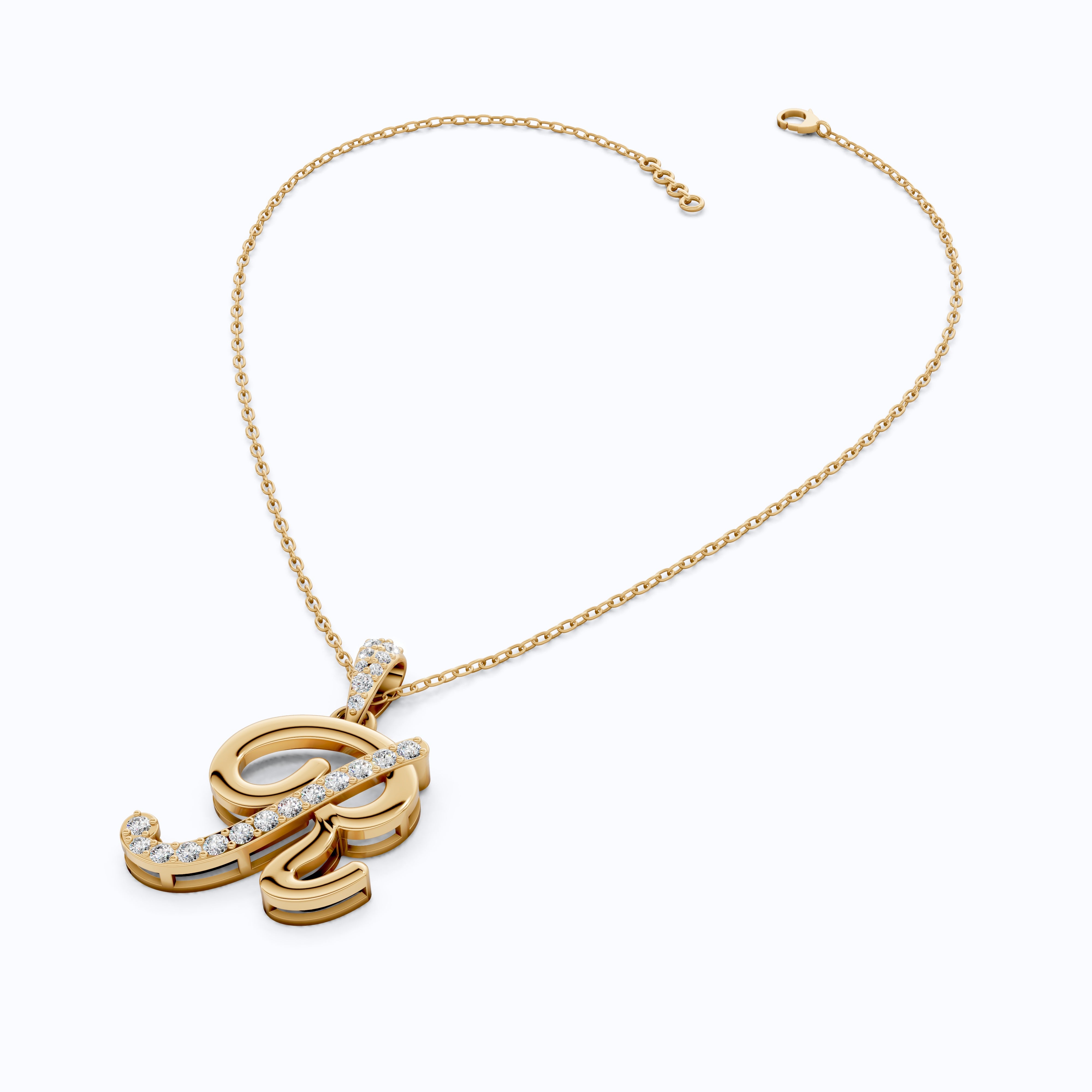 Cursive Script R Pavé Initial Pendant in Lab Grown Diamond - 14k Solid Gold, Birthday Gift For Him/Her, Handmade Everyday Jewelry