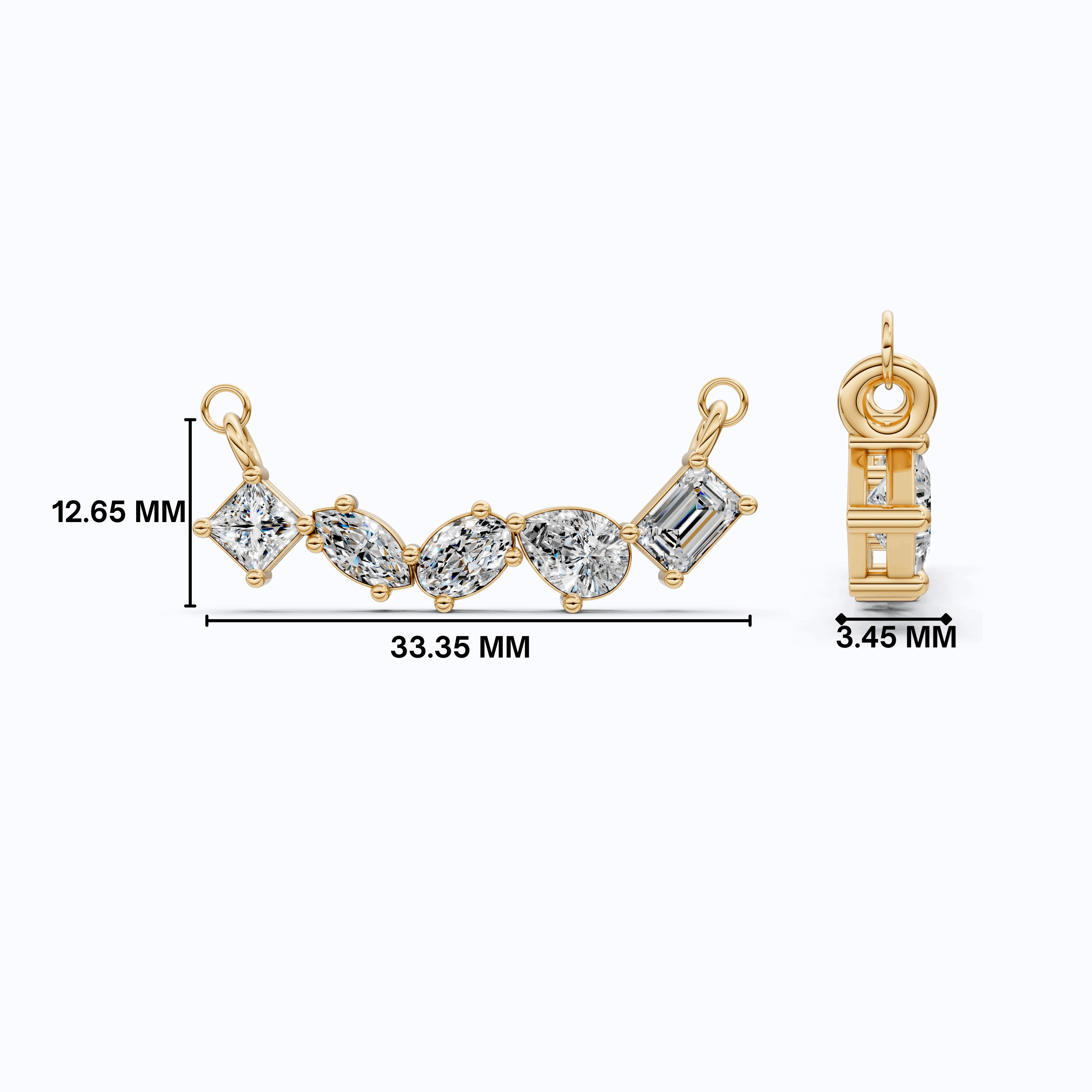 Mixed Shape Five Stone Bar Pendant Necklace in 14K Solid Gold, 2.53 TCW Mix Cut Lab Grown Diamonds, Anniversary Gift, Everyday Necklace