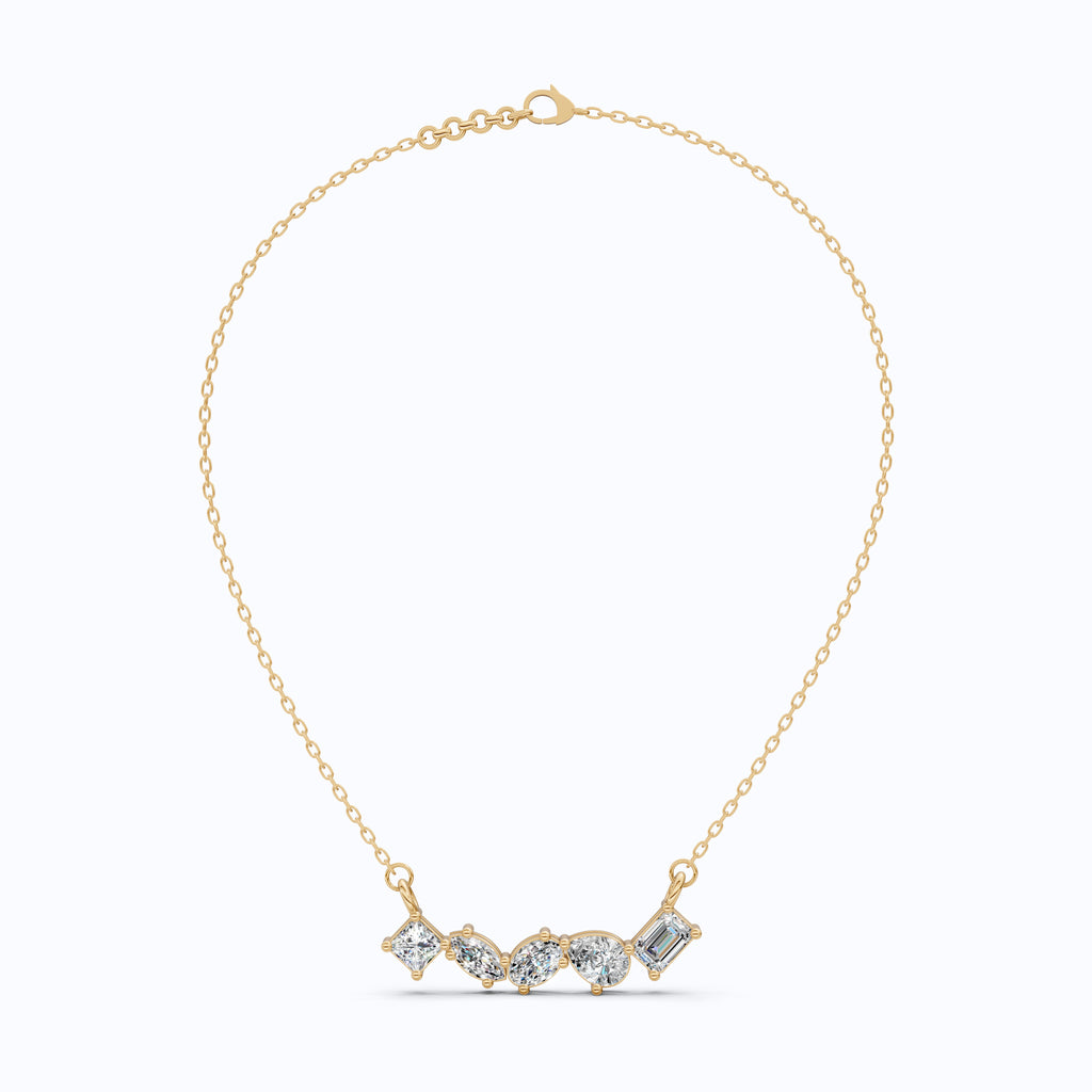 Mixed Shape Five Stone Bar Pendant Necklace in 14K Solid Gold, 2.53 TCW Mix Cut Lab Grown Diamonds, Anniversary Gift, Everyday Necklace