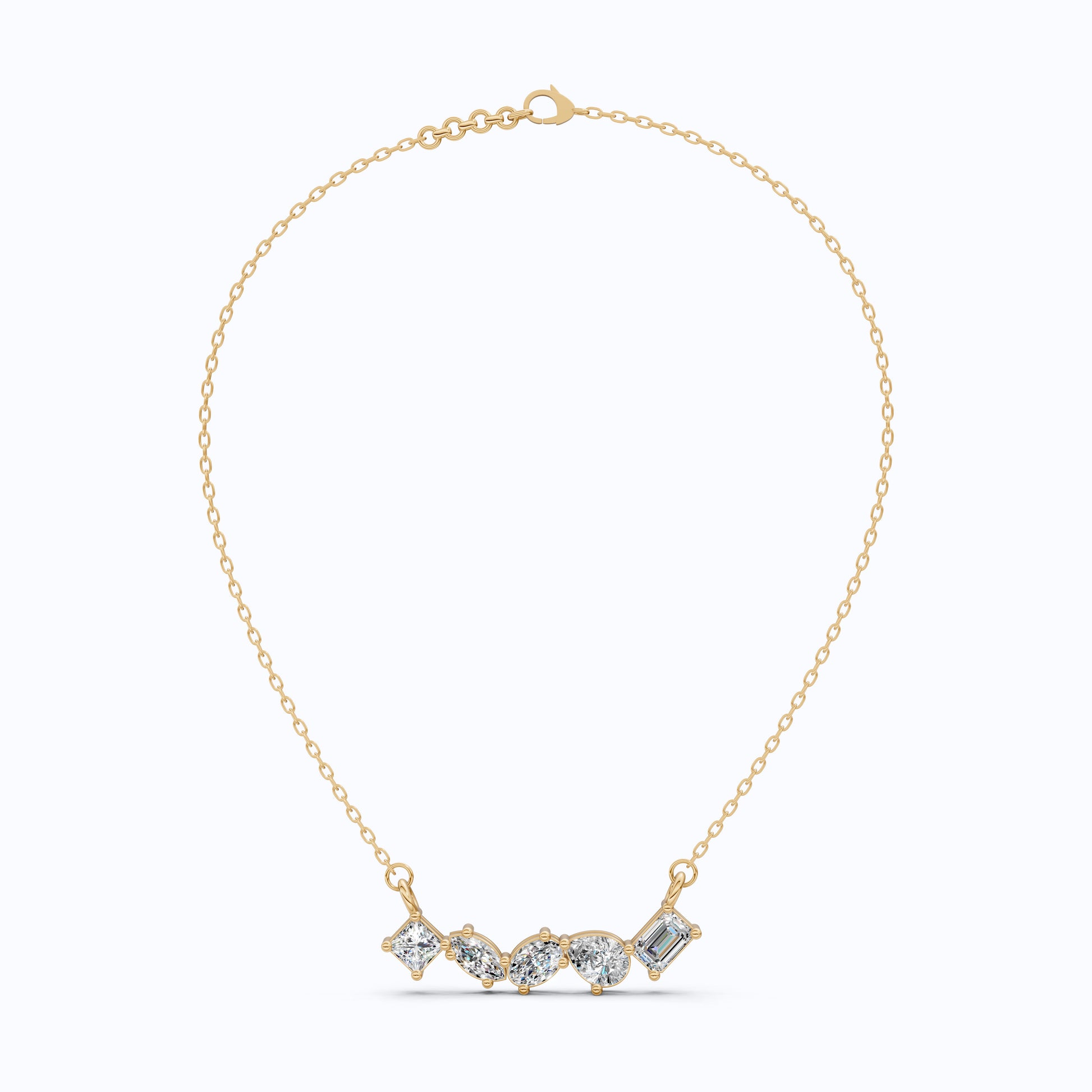 Mixed Shape Five Stone Bar Pendant Necklace in 14K Solid Gold, 2.53 TCW Mix Cut Lab Grown Diamonds, Anniversary Gift, Everyday Necklace