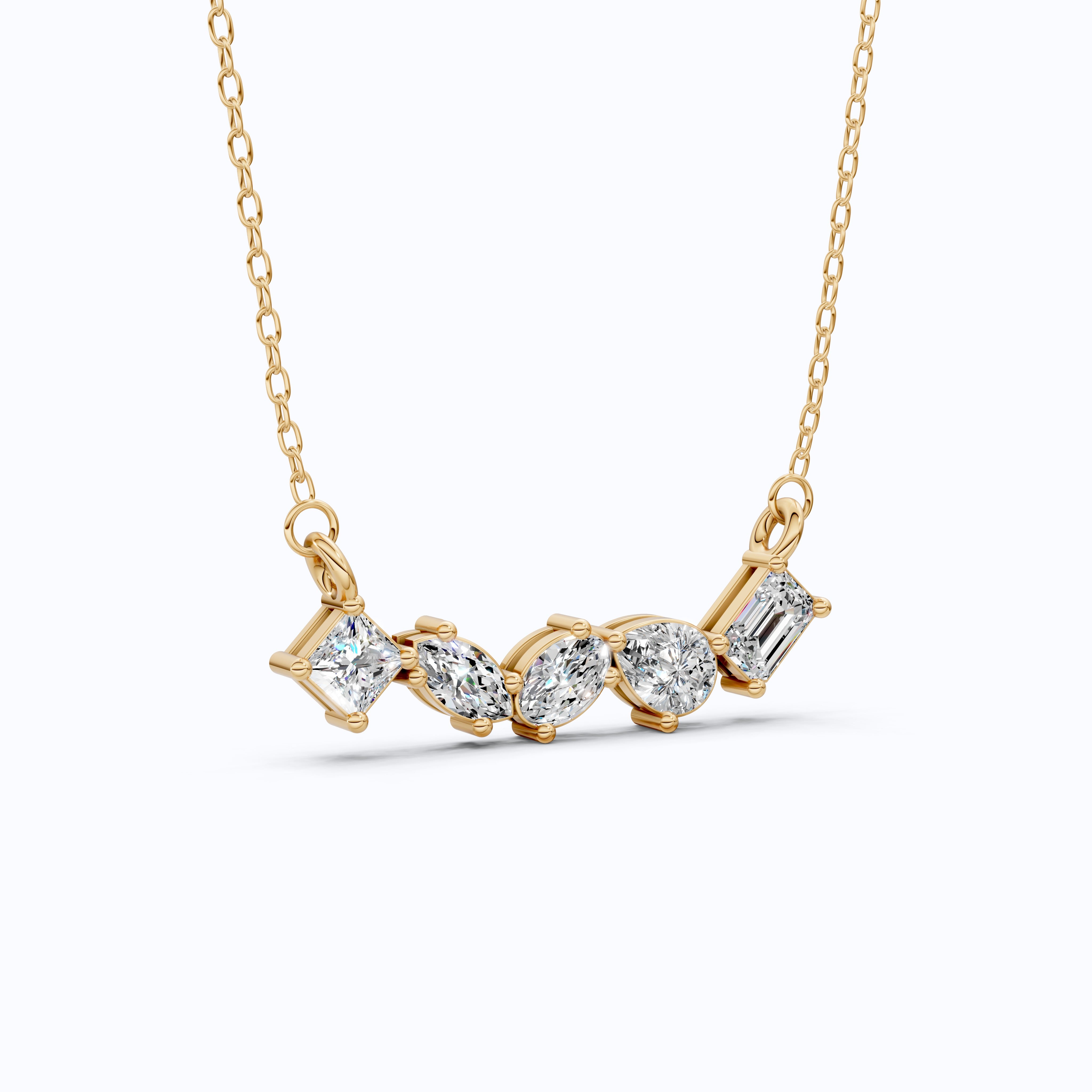 Mixed Shape Five Stone Bar Pendant Necklace in 14K Solid Gold, 2.53 TCW Mix Cut Lab Grown Diamonds, Anniversary Gift, Everyday Necklace