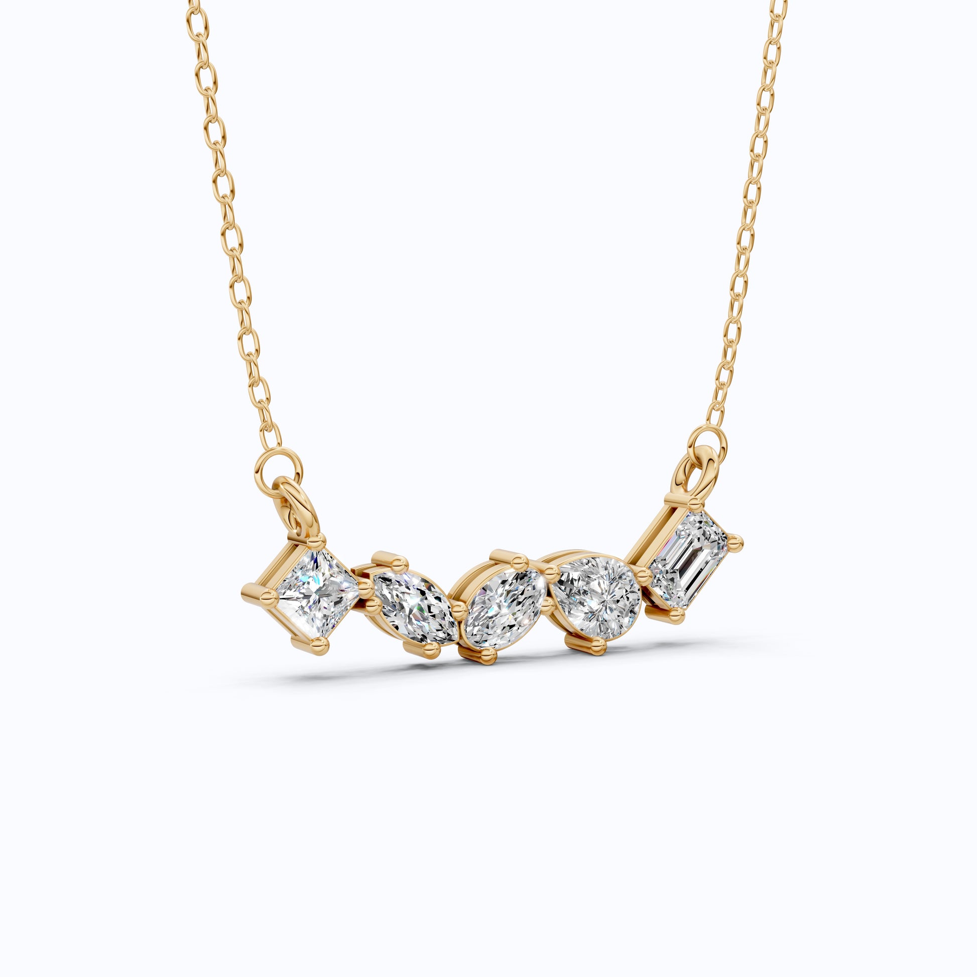 Mixed Shape Five Stone Bar Pendant Necklace in 14K Solid Gold, 2.53 TCW Mix Cut Lab Grown Diamonds, Anniversary Gift, Everyday Necklace