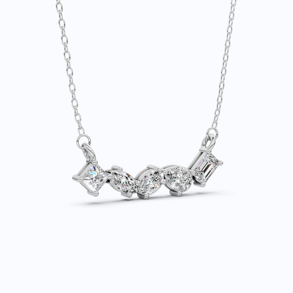 Mixed Shape Five Stone Bar Pendant Necklace in 14K Solid Gold, 2.53 TCW Mix Cut Lab Grown Diamonds, Anniversary Gift, Everyday Necklace