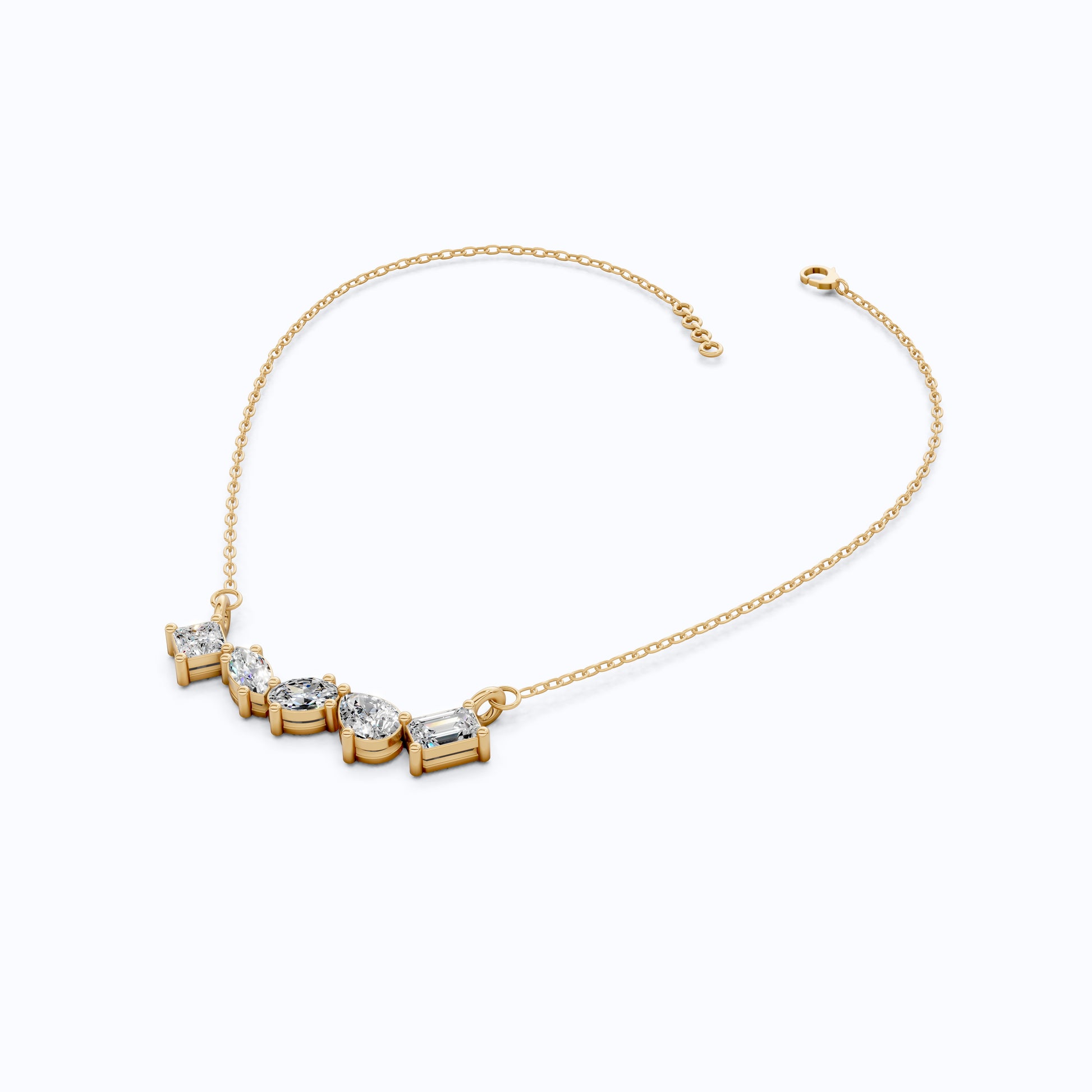 Mixed Shape Five Stone Bar Pendant Necklace in 14K Solid Gold, 2.53 TCW Mix Cut Lab Grown Diamonds, Anniversary Gift, Everyday Necklace