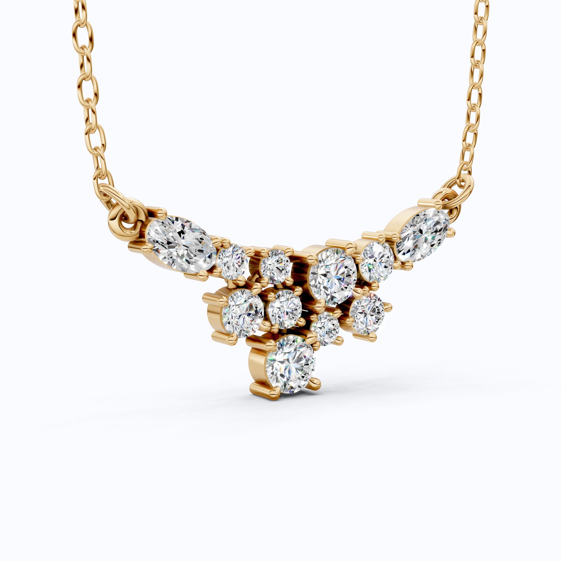 Modern Sparkling V Pendant Necklace in Lab Grown Diamond 14k Gold Solid, Wedding Handmade Jewelry, Bridesmaid Jewelry Gift