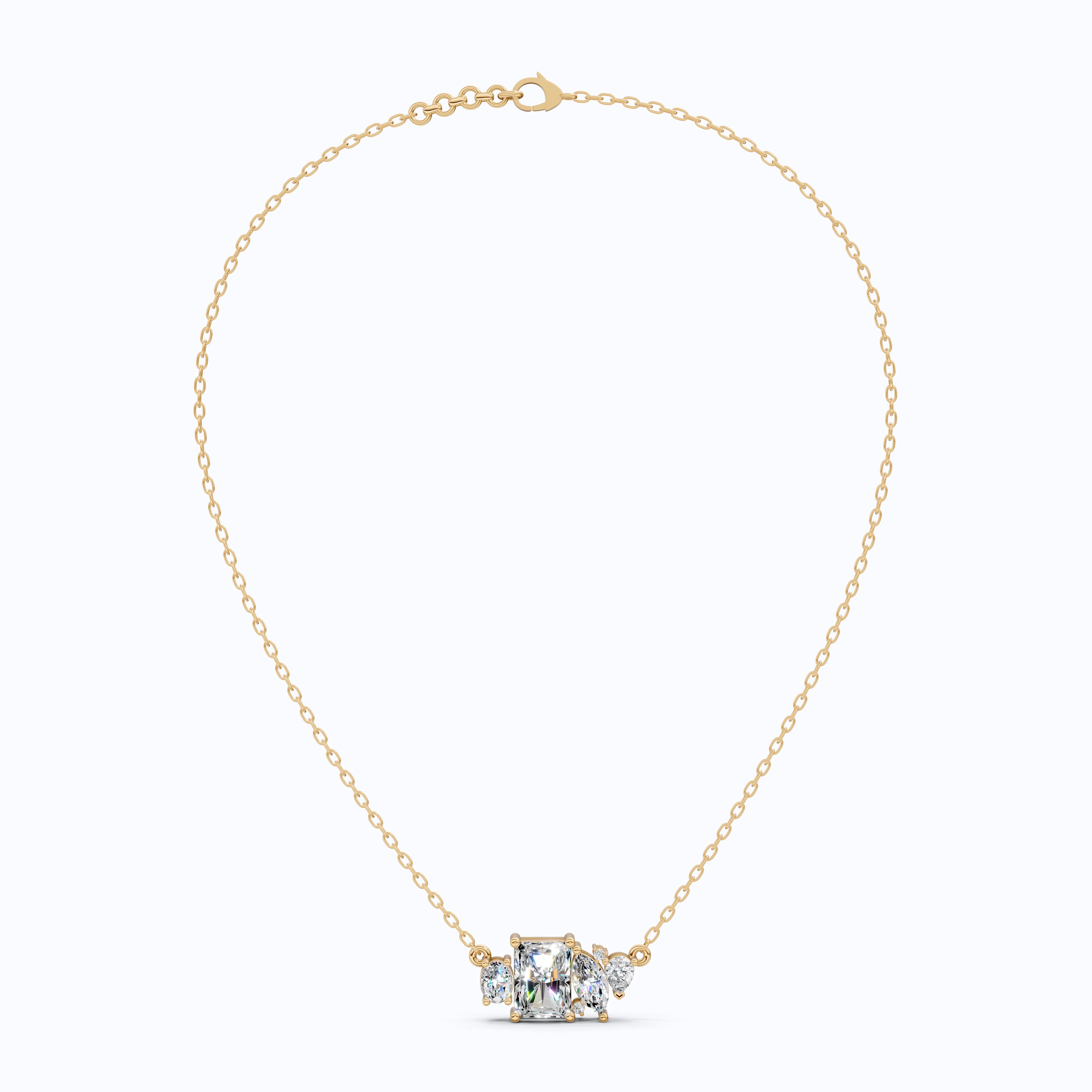 Radiant Cut Modern Cluster with Mixed Stone Cluster Wedding Pendant in Lab Grown Diamond-14k Solid Gold, Birthday Gift for Women, Handmade Jewelry