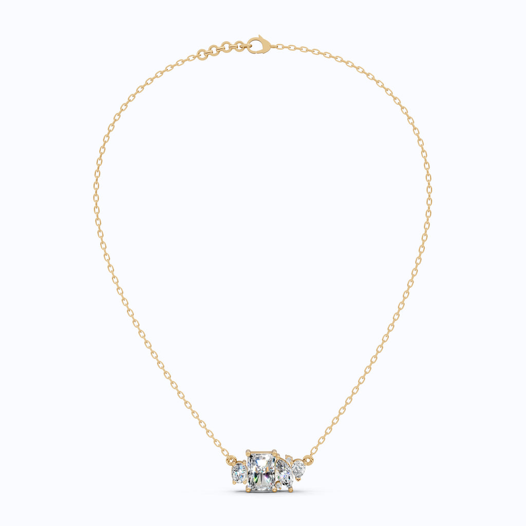 Radiant Cut Modern Cluster with Mixed Stone Cluster Wedding Pendant in Lab Grown Diamond-14k Solid Gold, Birthday Gift for Women, Handmade Jewelry