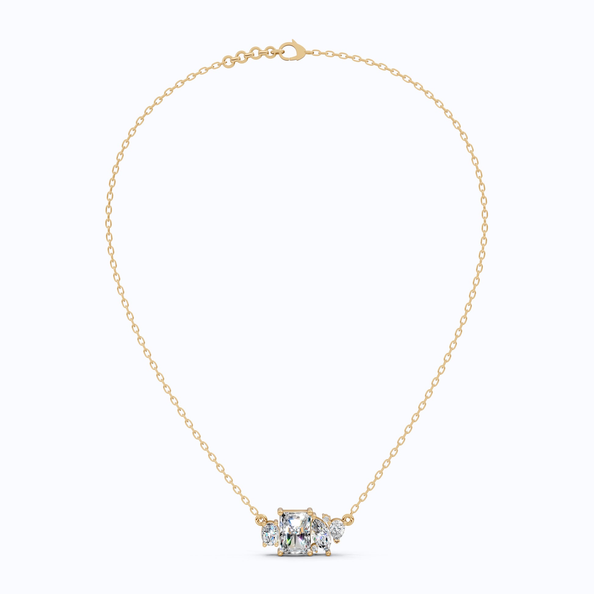 Radiant Cut Modern Cluster with Mixed Stone Cluster Wedding Pendant in Lab Grown Diamond-14k Solid Gold, Birthday Gift for Women, Handmade Jewelry