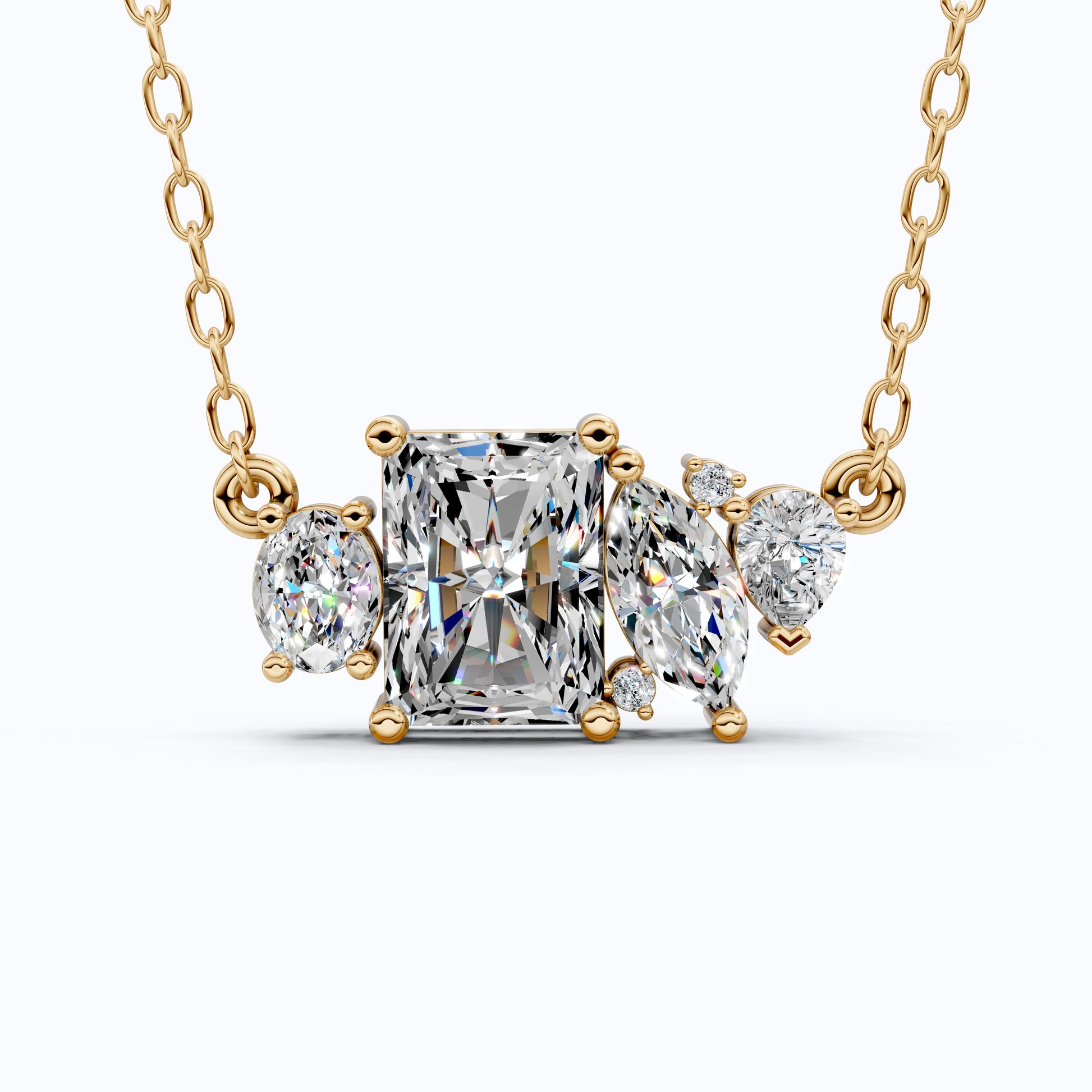 Radiant Cut Modern Cluster with Mixed Stone Cluster Wedding Pendant in Lab Grown Diamond-14k Solid Gold, Birthday Gift for Women, Handmade Jewelry