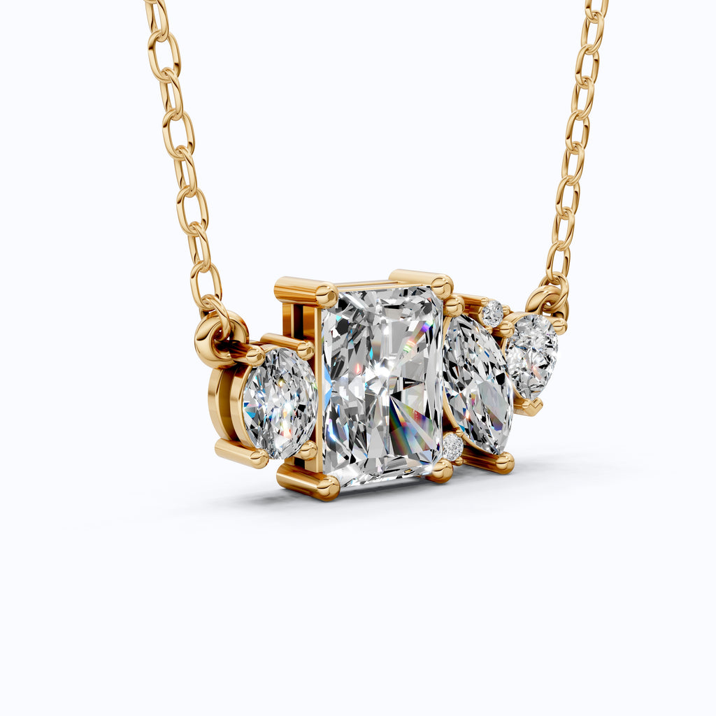 Radiant Cut Modern Cluster with Mixed Stone Cluster Wedding Pendant in Lab Grown Diamond-14k Solid Gold, Birthday Gift for Women, Handmade Jewelry