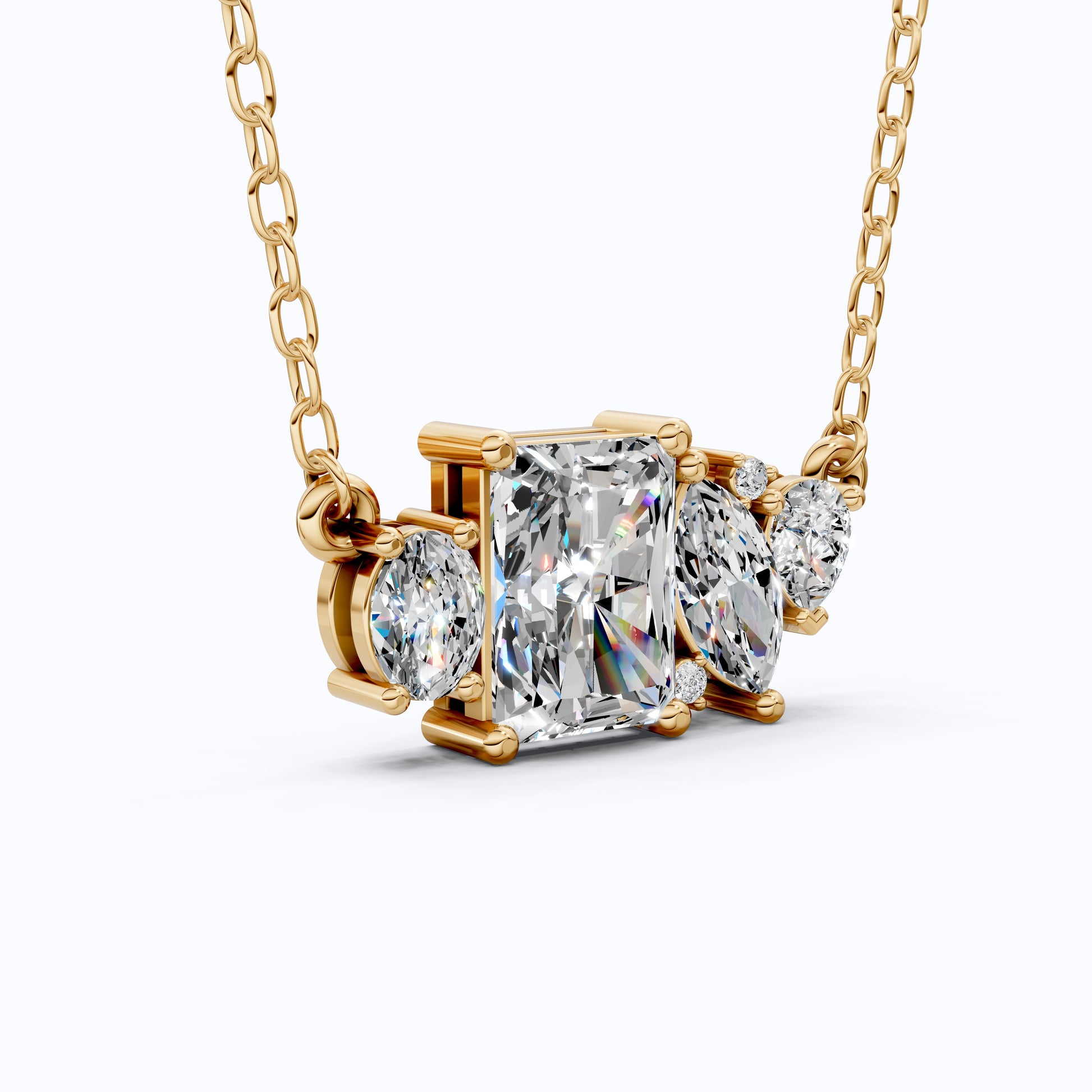 Radiant Cut Modern Cluster with Mixed Stone Cluster Wedding Pendant in Lab Grown Diamond-14k Solid Gold, Birthday Gift for Women, Handmade Jewelry