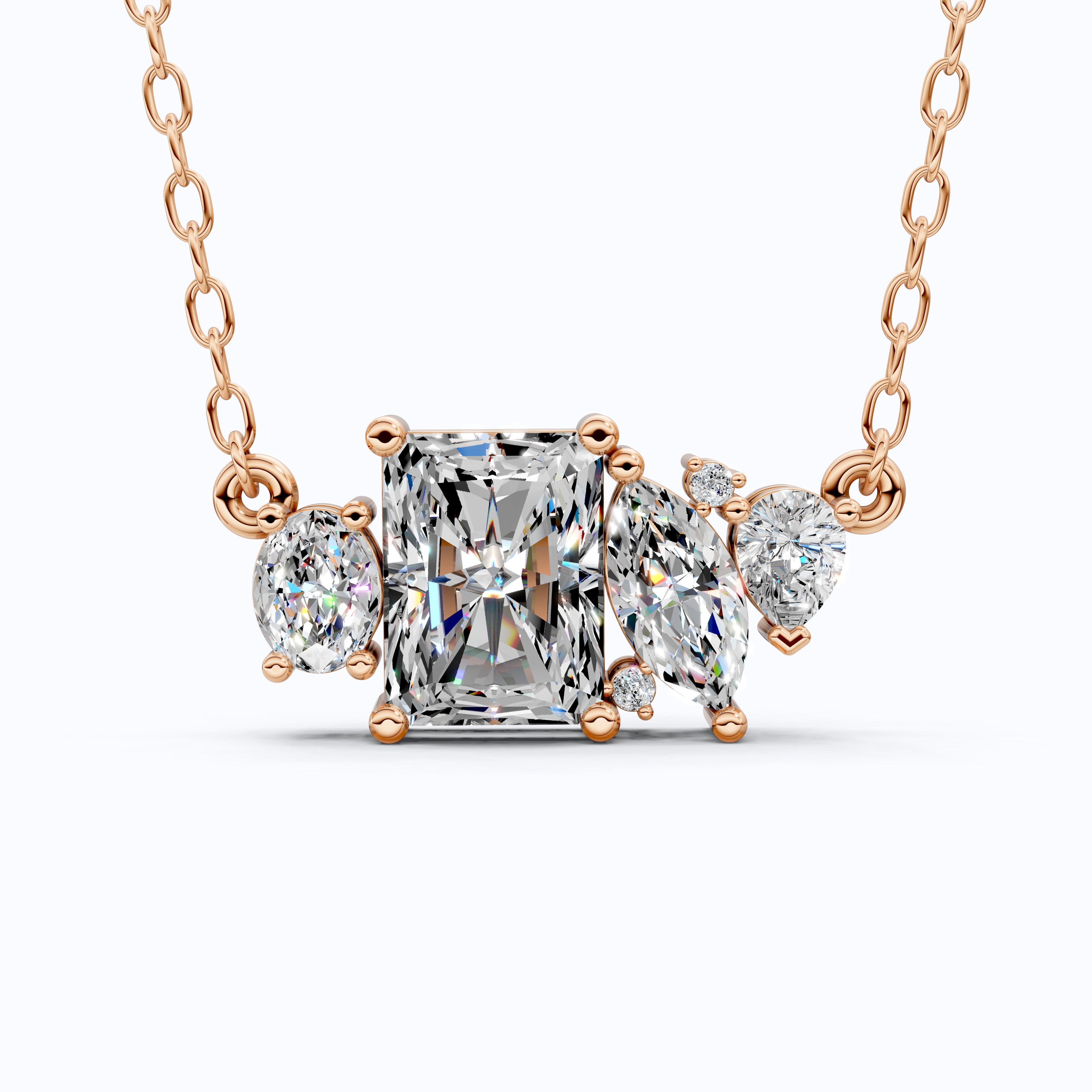Radiant Cut Modern Cluster with Mixed Stone Cluster Wedding Pendant in Lab Grown Diamond-14k Solid Gold, Birthday Gift for Women, Handmade Jewelry