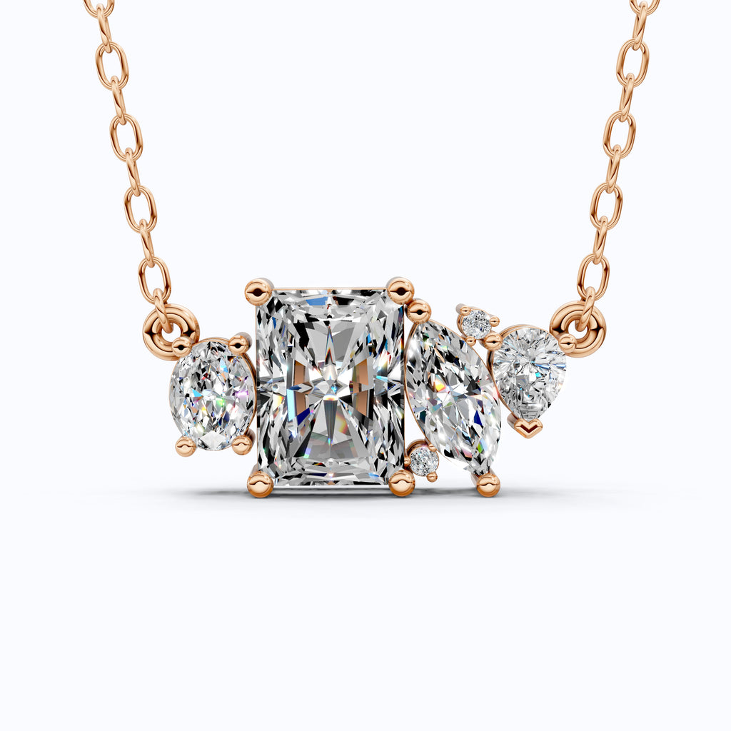 Radiant Cut Modern Cluster with Mixed Stone Cluster Wedding Pendant in Lab Grown Diamond-14k Solid Gold, Birthday Gift for Women, Handmade Jewelry